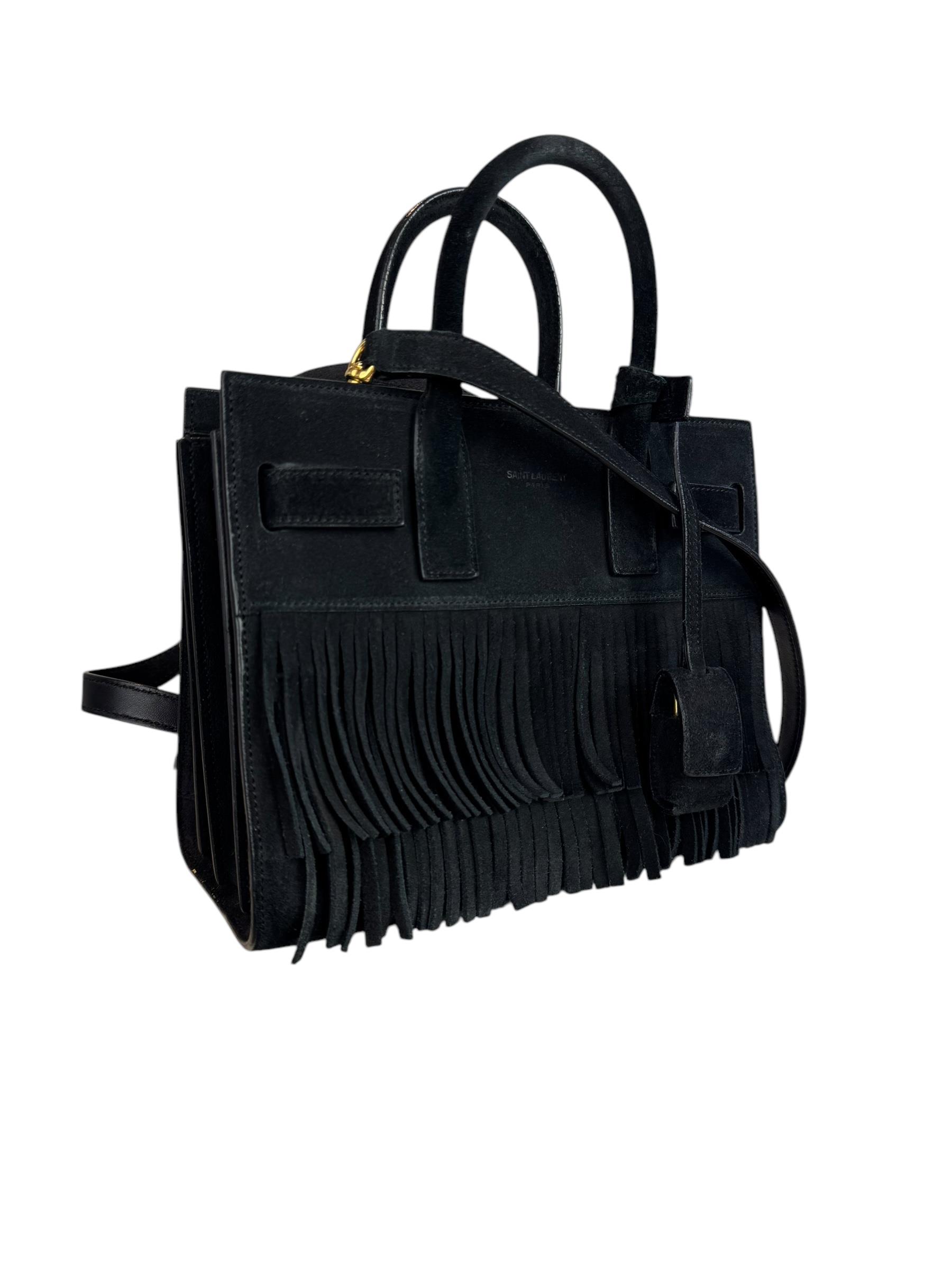 SAINT LAURENT BLACK SUEDE TOTE BAG