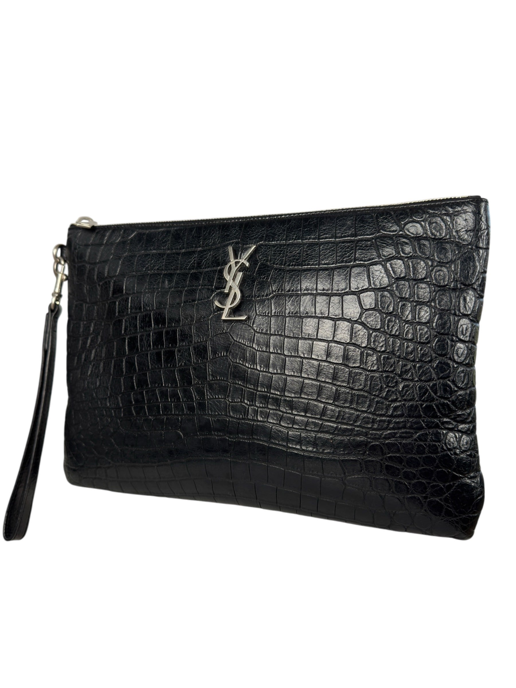SAINT LAURENT CROCO EMBOSSED CLUTCH BAG