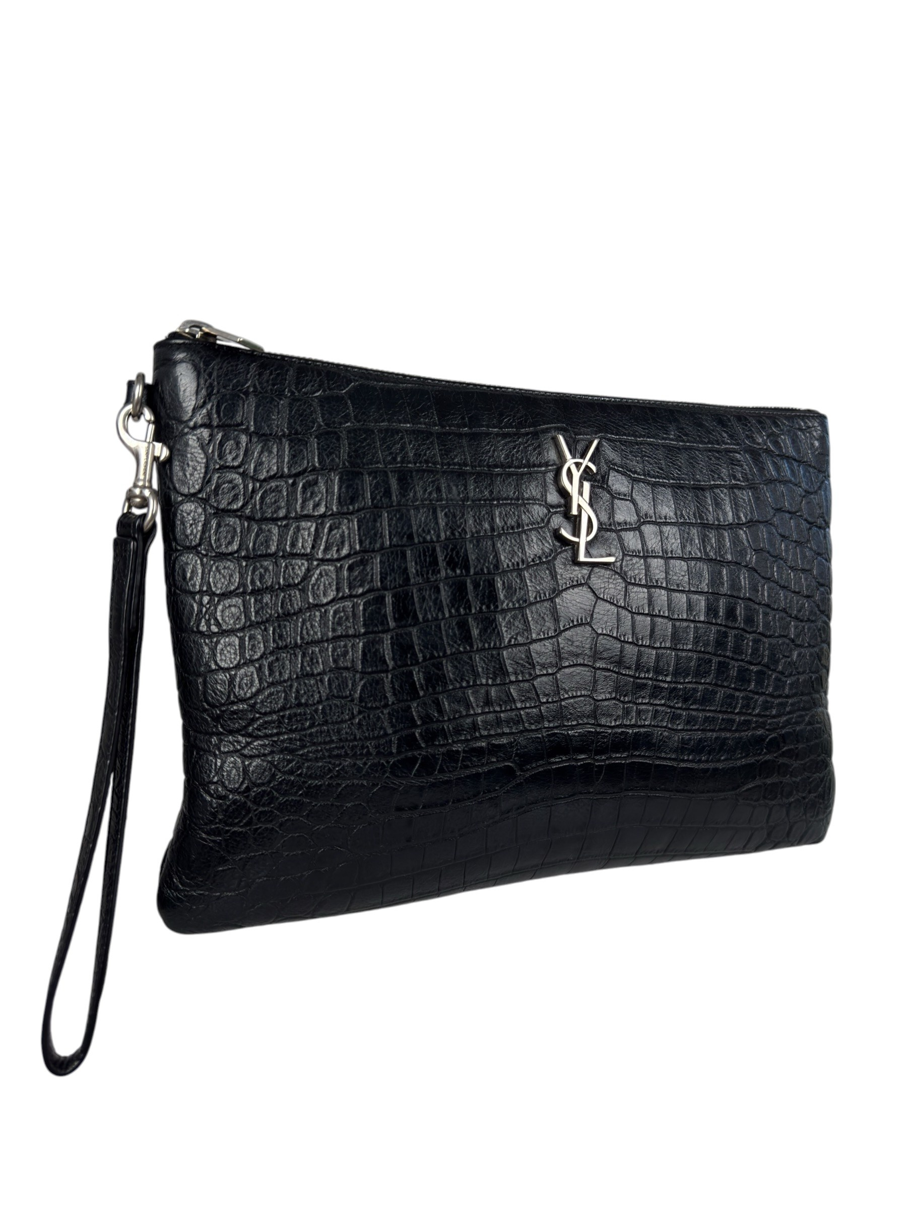 SAINT LAURENT CROCO EMBOSSED CLUTCH BAG