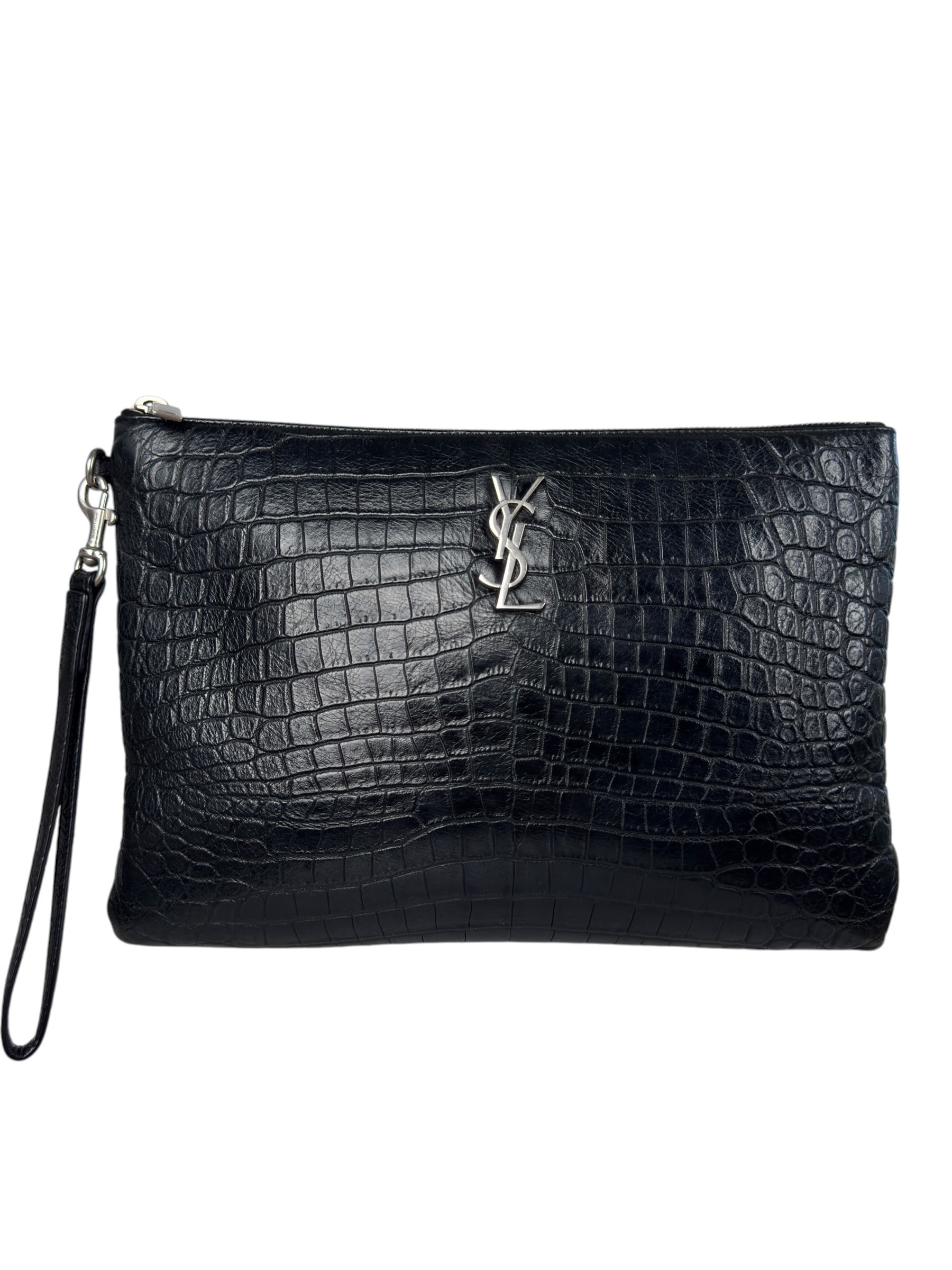 SAINT LAURENT CROCO EMBOSSED CLUTCH BAG
