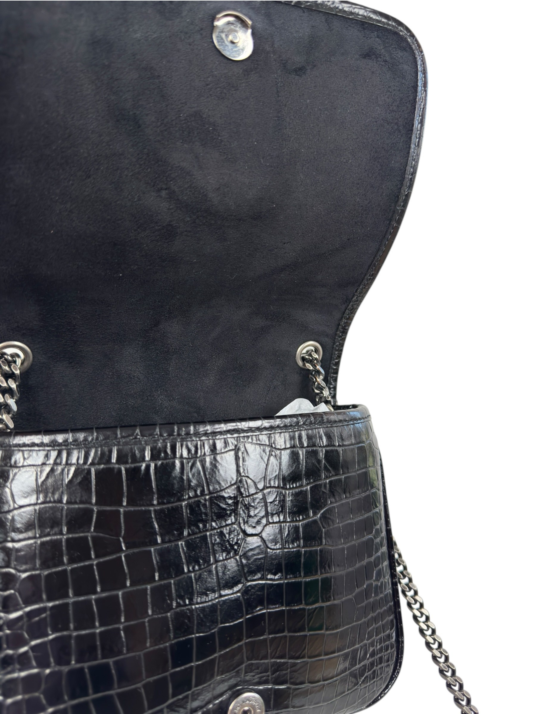 SAINT LAURENT CROCO EMBOSSED SUNSET BAG