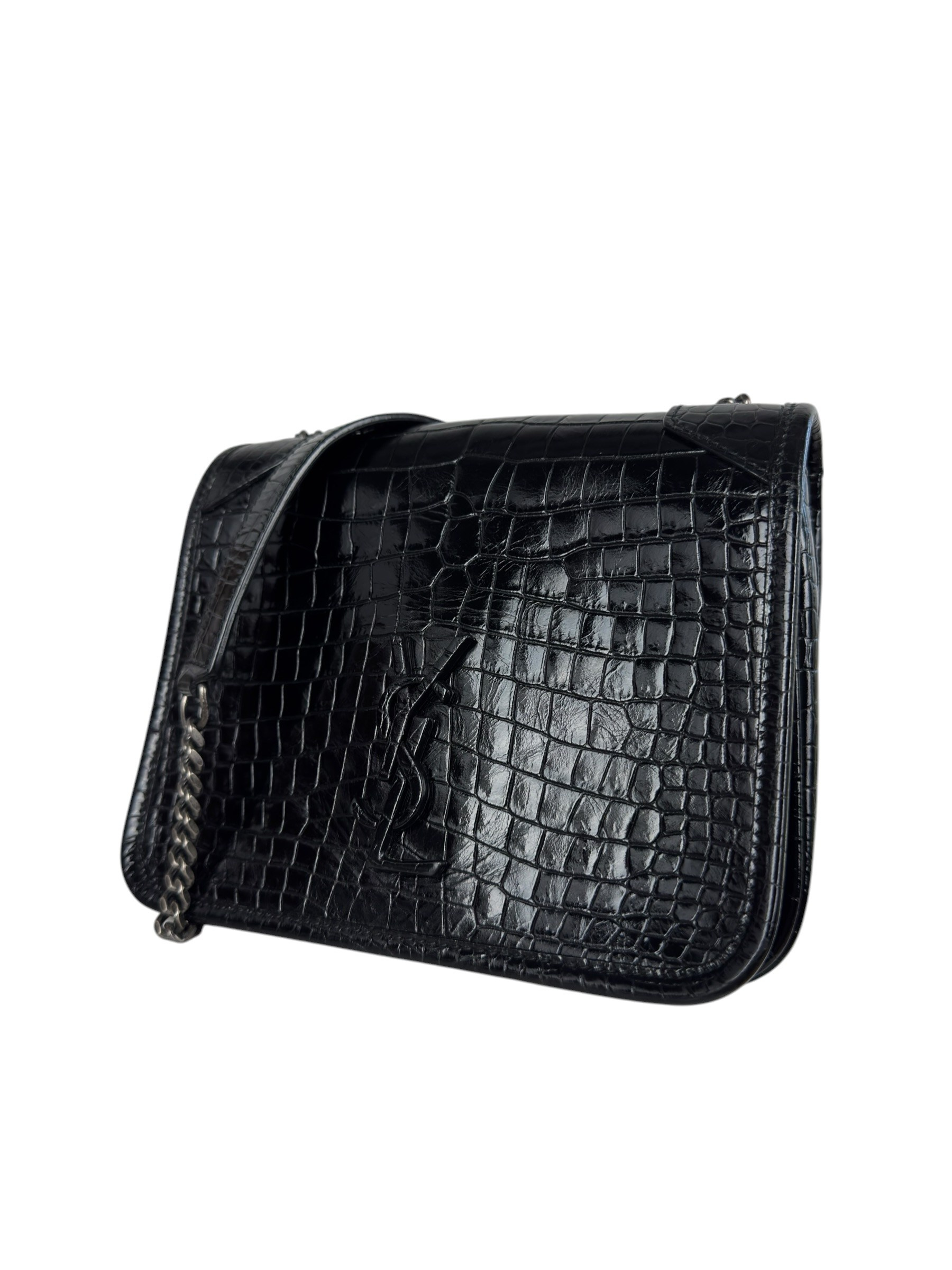 SAINT LAURENT CROCO EMBOSSED SUNSET BAG