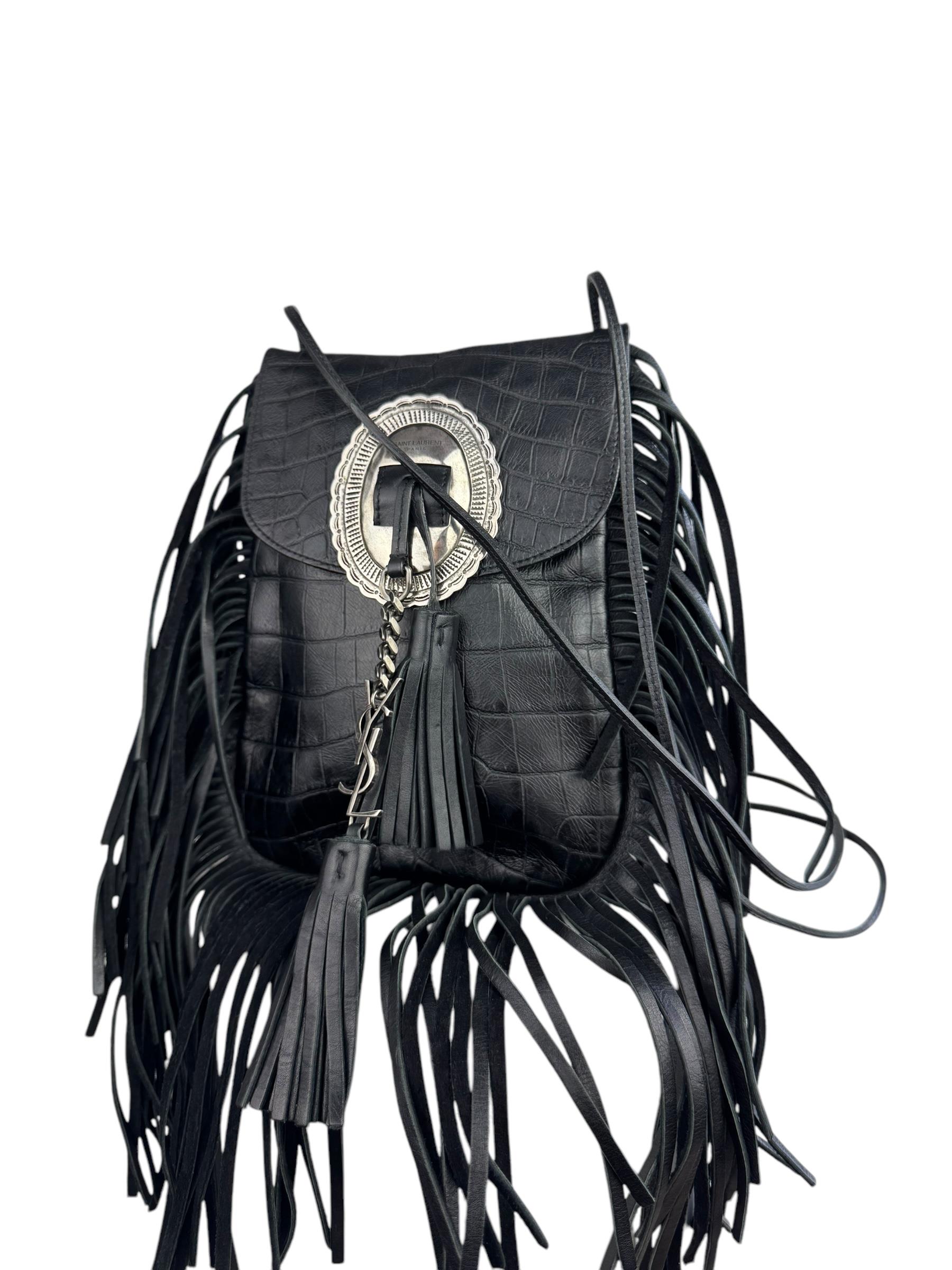 SAINT LAURENT CROCO FRINGED CROSSBODY BAG