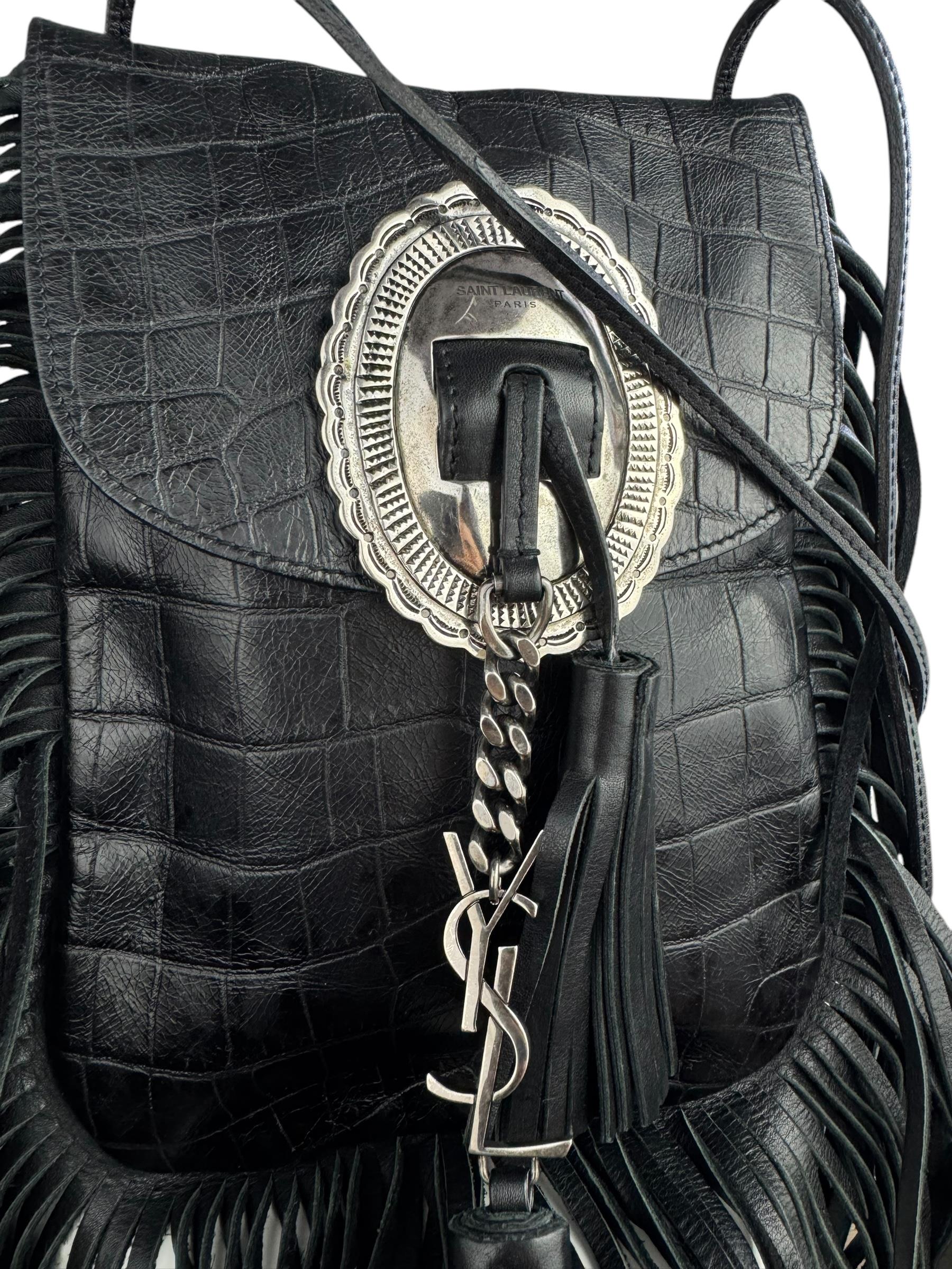 SAINT LAURENT CROCO FRINGED CROSSBODY BAG