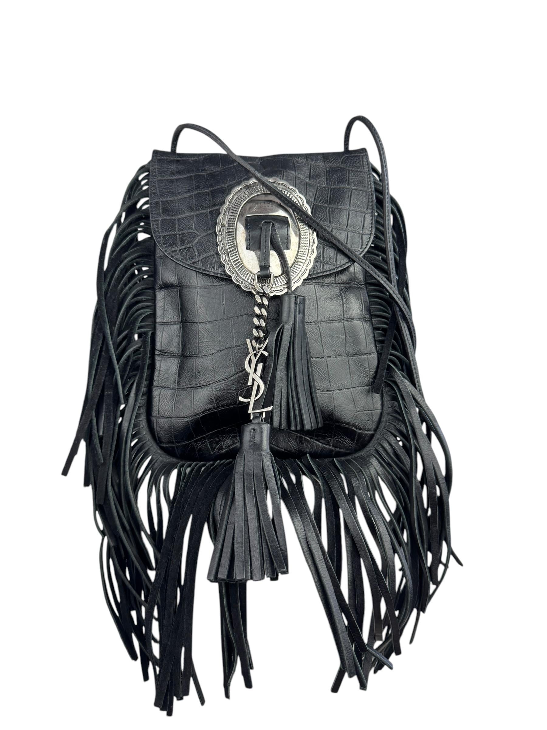 SAINT LAURENT CROCO FRINGED CROSSBODY BAG