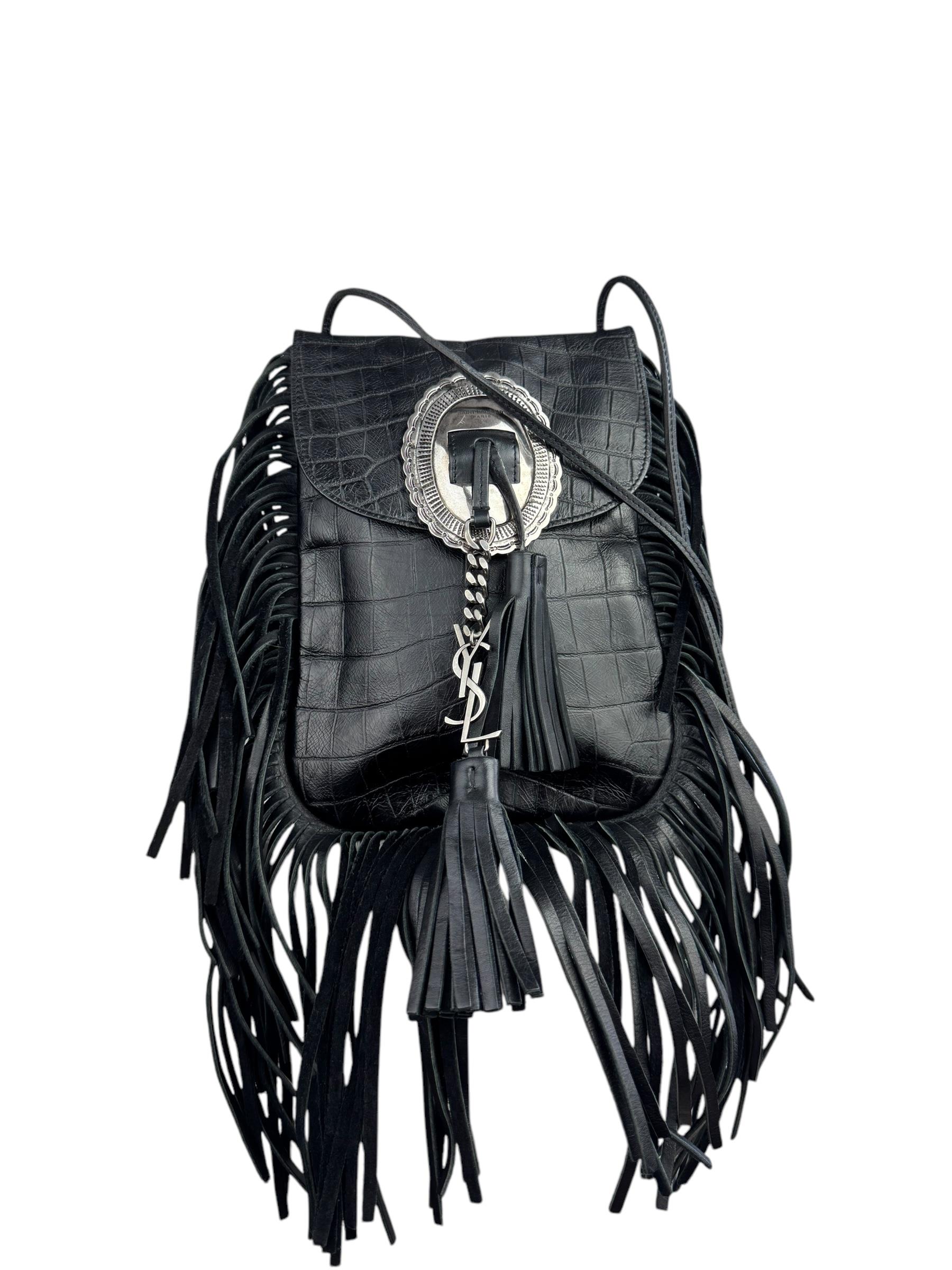 SAINT LAURENT CROCO FRINGED CROSSBODY BAG