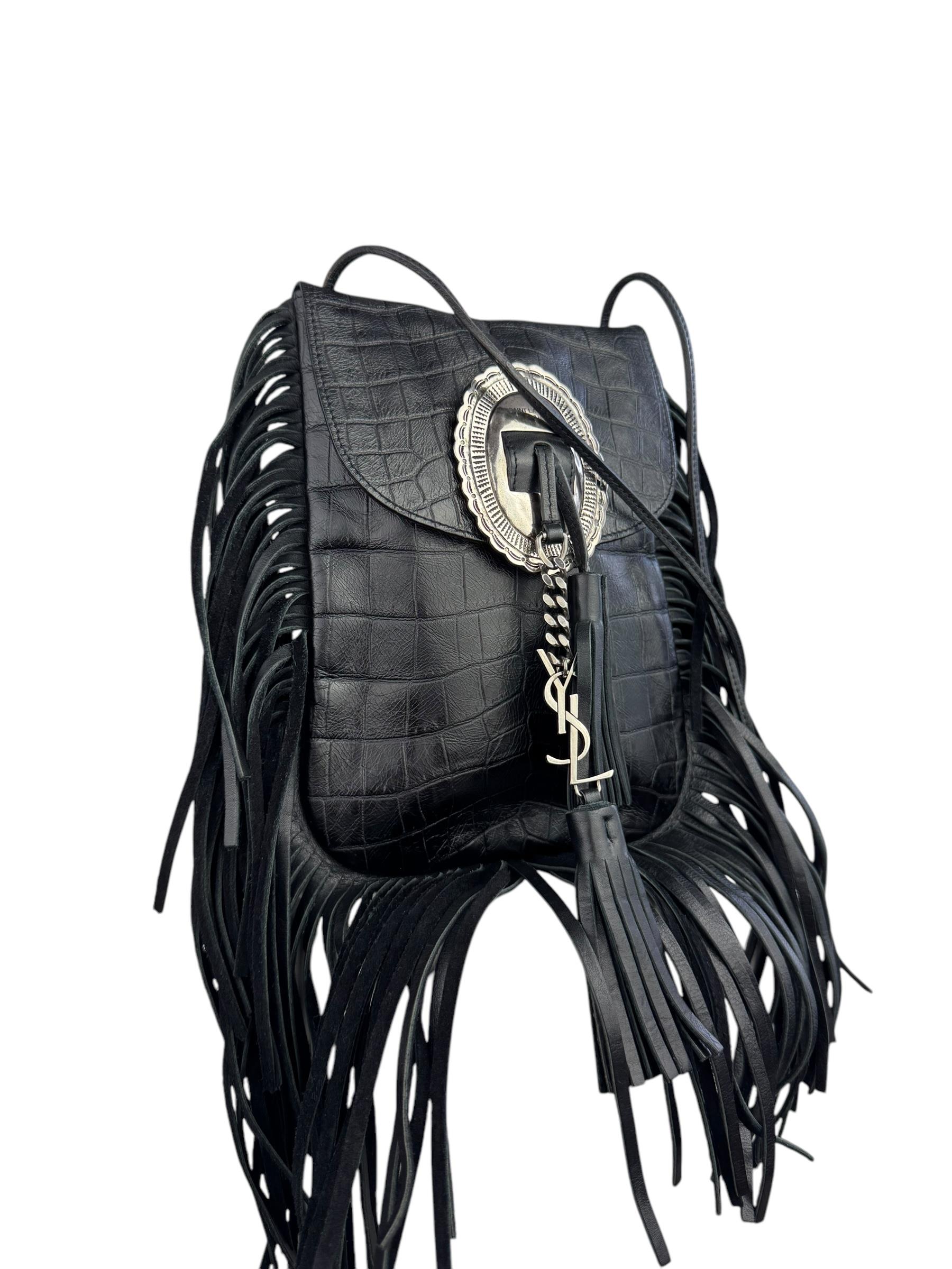 SAINT LAURENT CROCO FRINGED CROSSBODY BAG