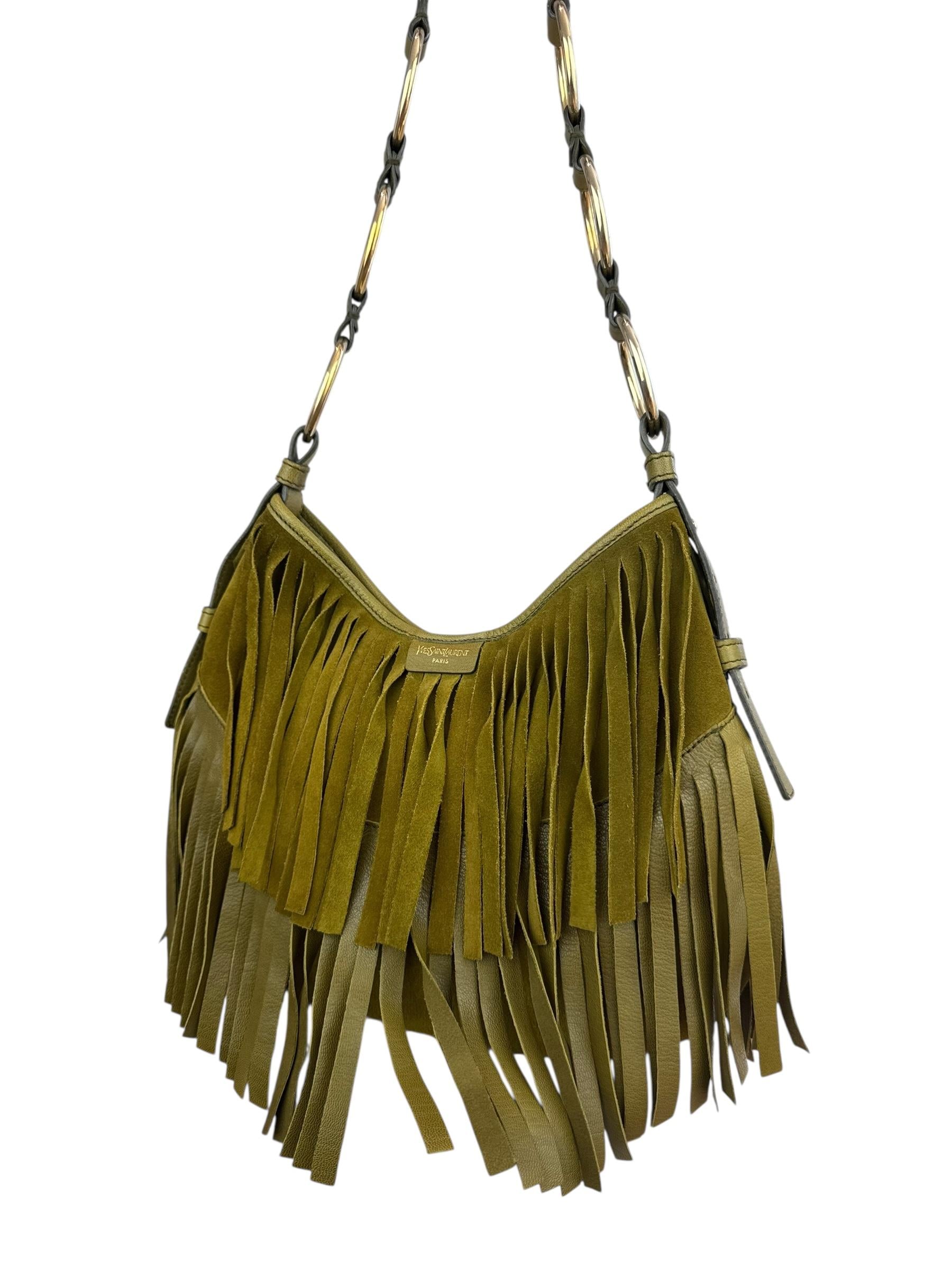 SAINT LAURENT KHAKI SUEDE LEATHER PRINGE 