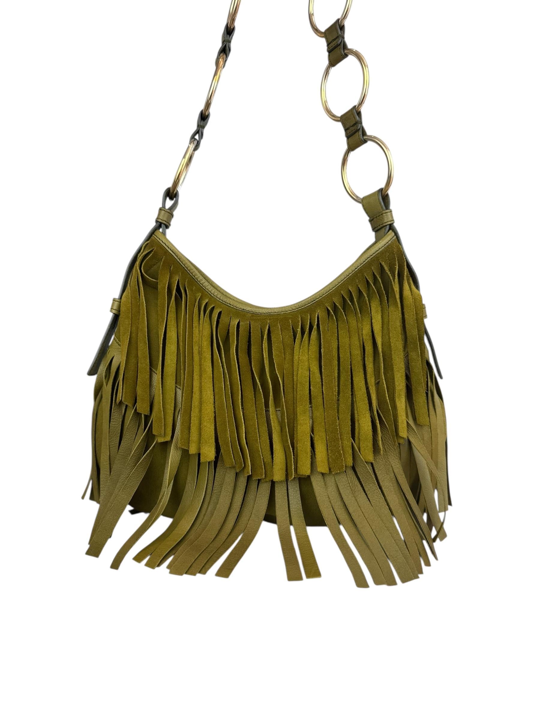 SAINT LAURENT KHAKI SUEDE LEATHER PRINGE 
