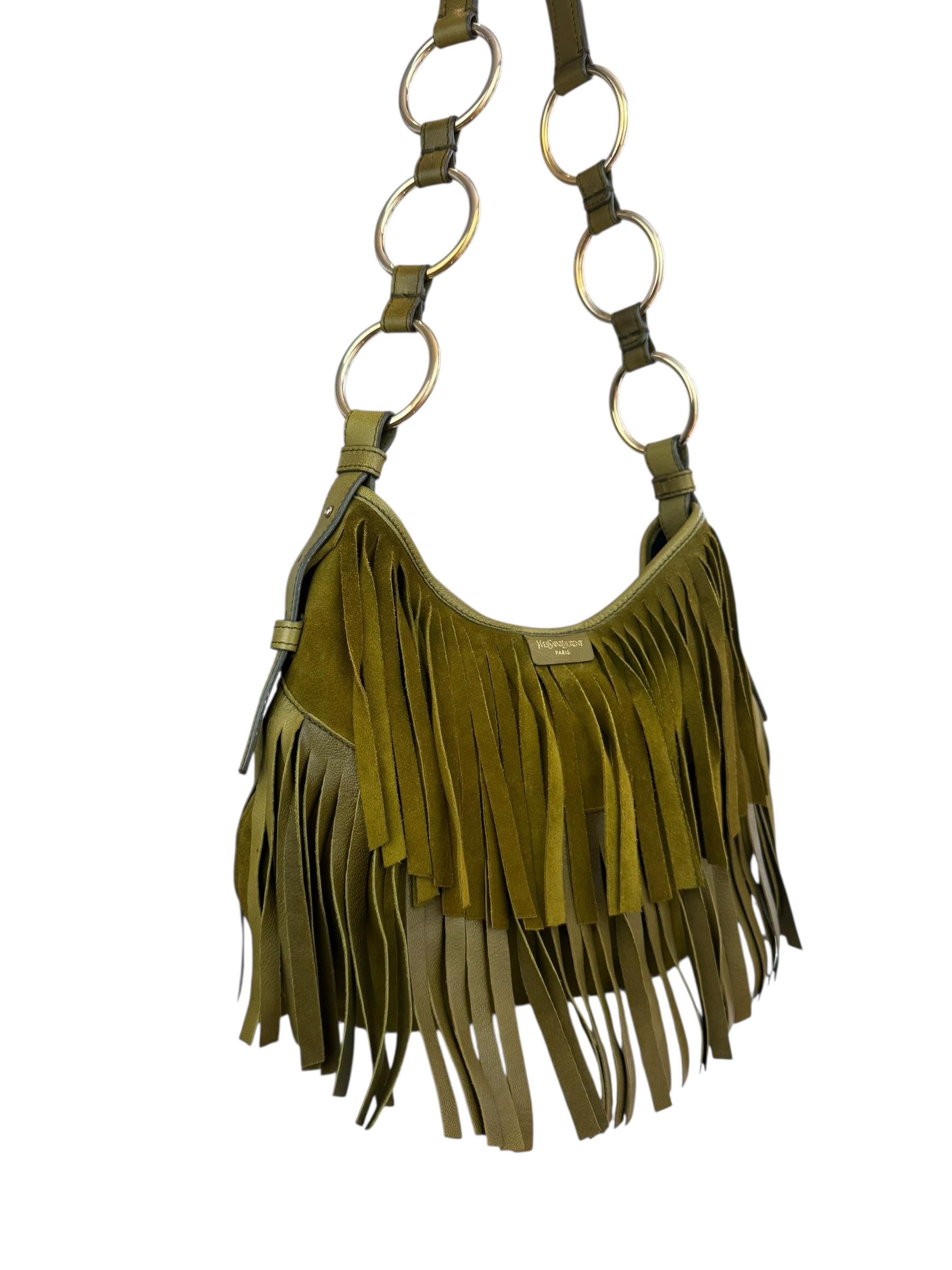 SAINT LAURENT KHAKI SUEDE LEATHER PRINGE 