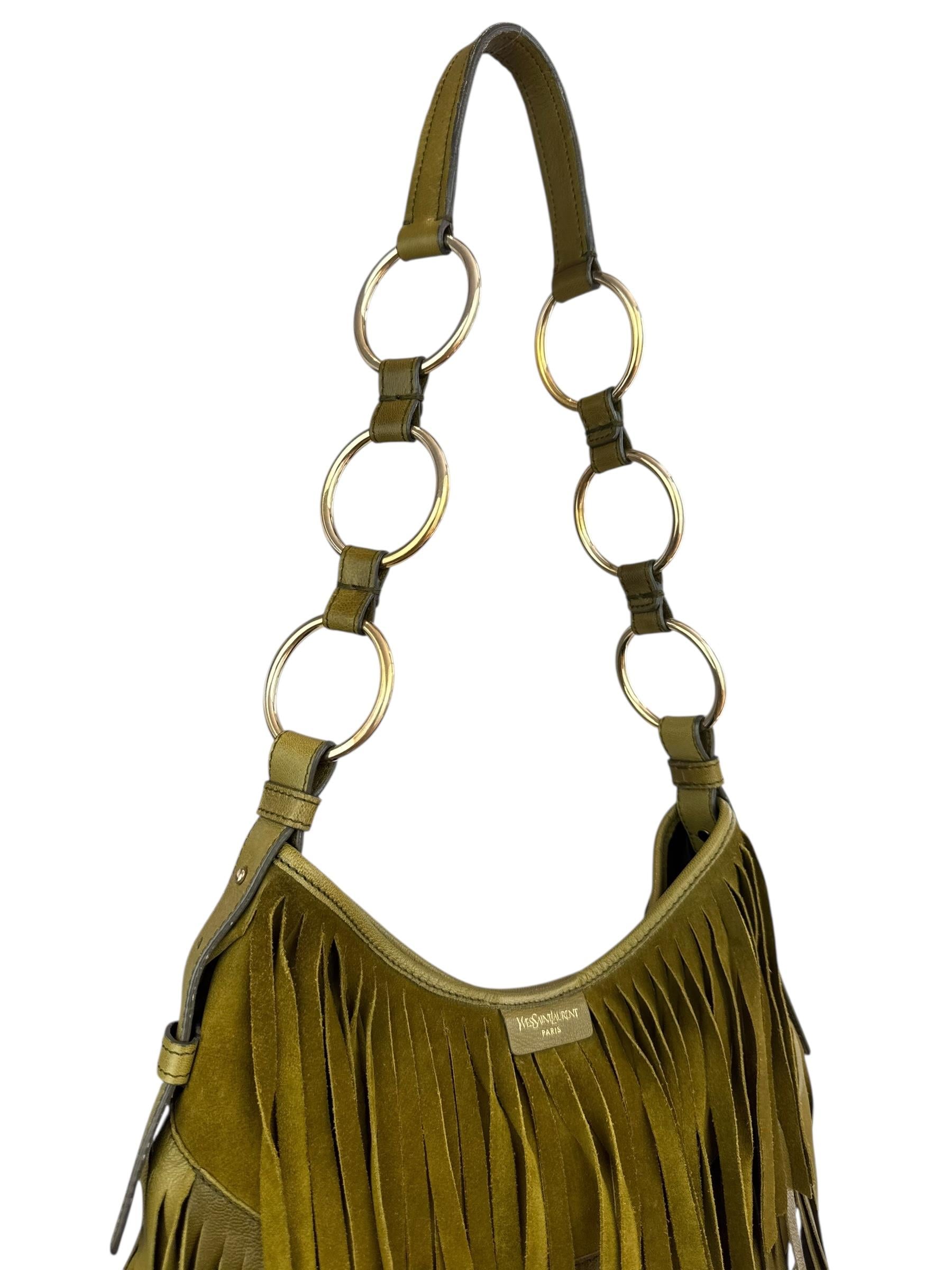 SAINT LAURENT KHAKI SUEDE LEATHER PRINGE 