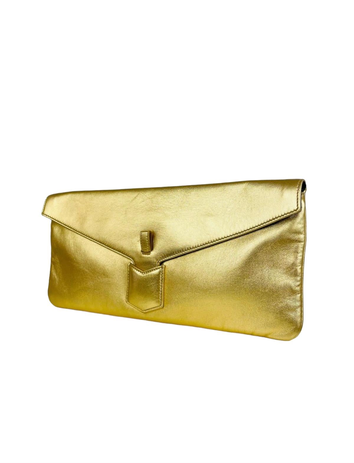 SAINT LAURENT LEATHER GOLD CLUTCH