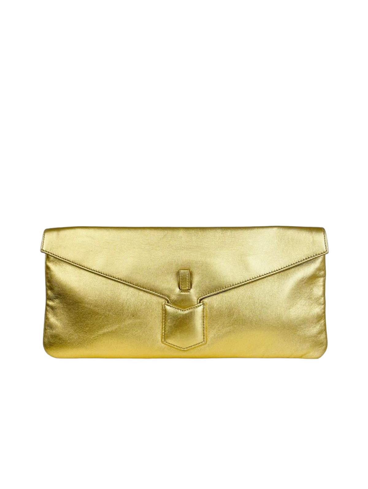 SAINT LAURENT LEATHER GOLD CLUTCH