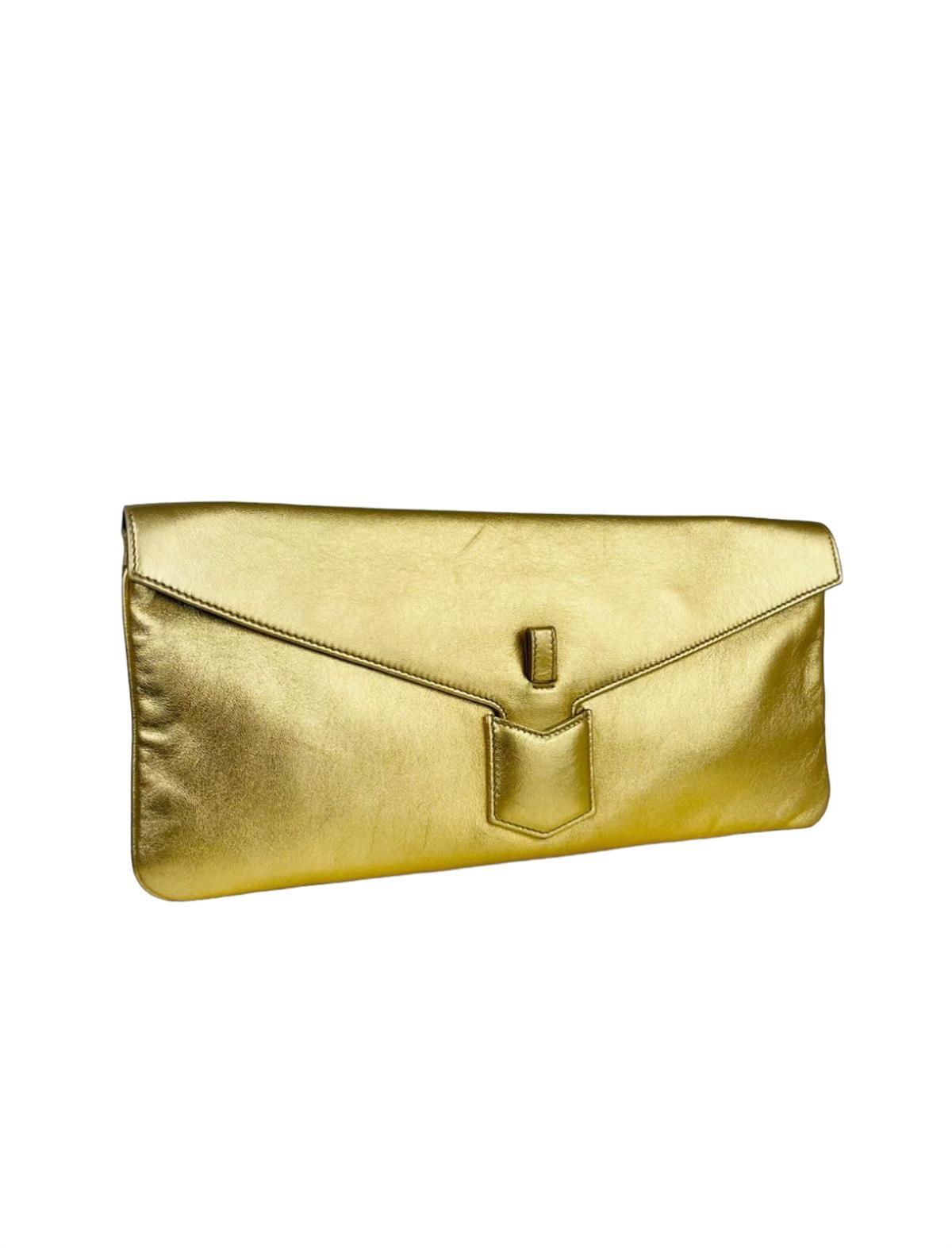 SAINT LAURENT LEATHER GOLD CLUTCH