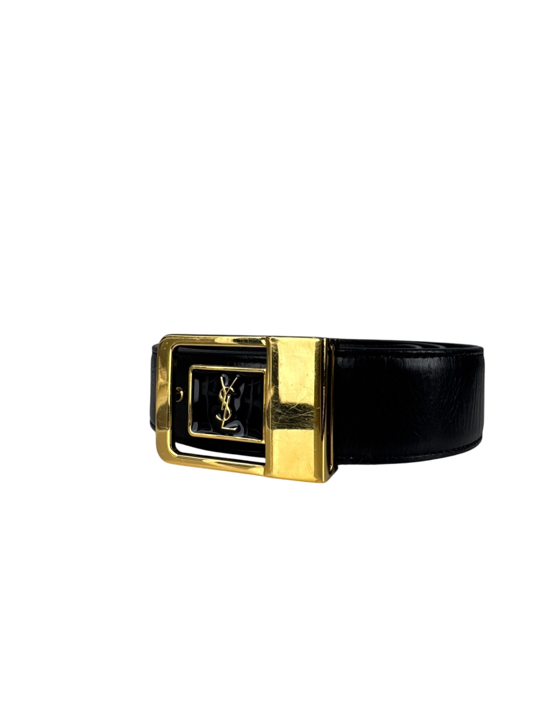 SAINT LAURENT LOGO PLAQUE LEATHER BELT