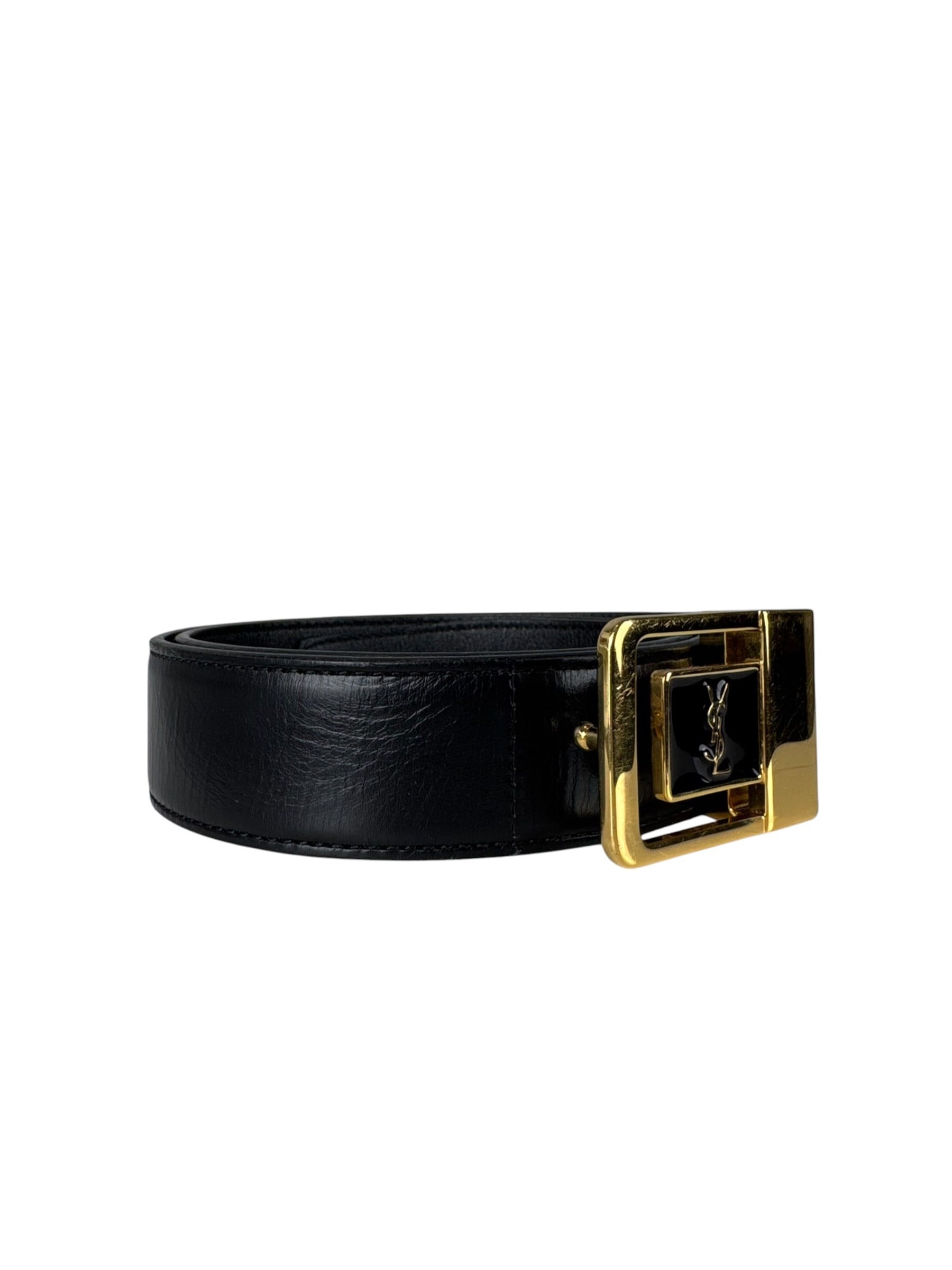 SAINT LAURENT LOGO PLAQUE LEATHER BELT