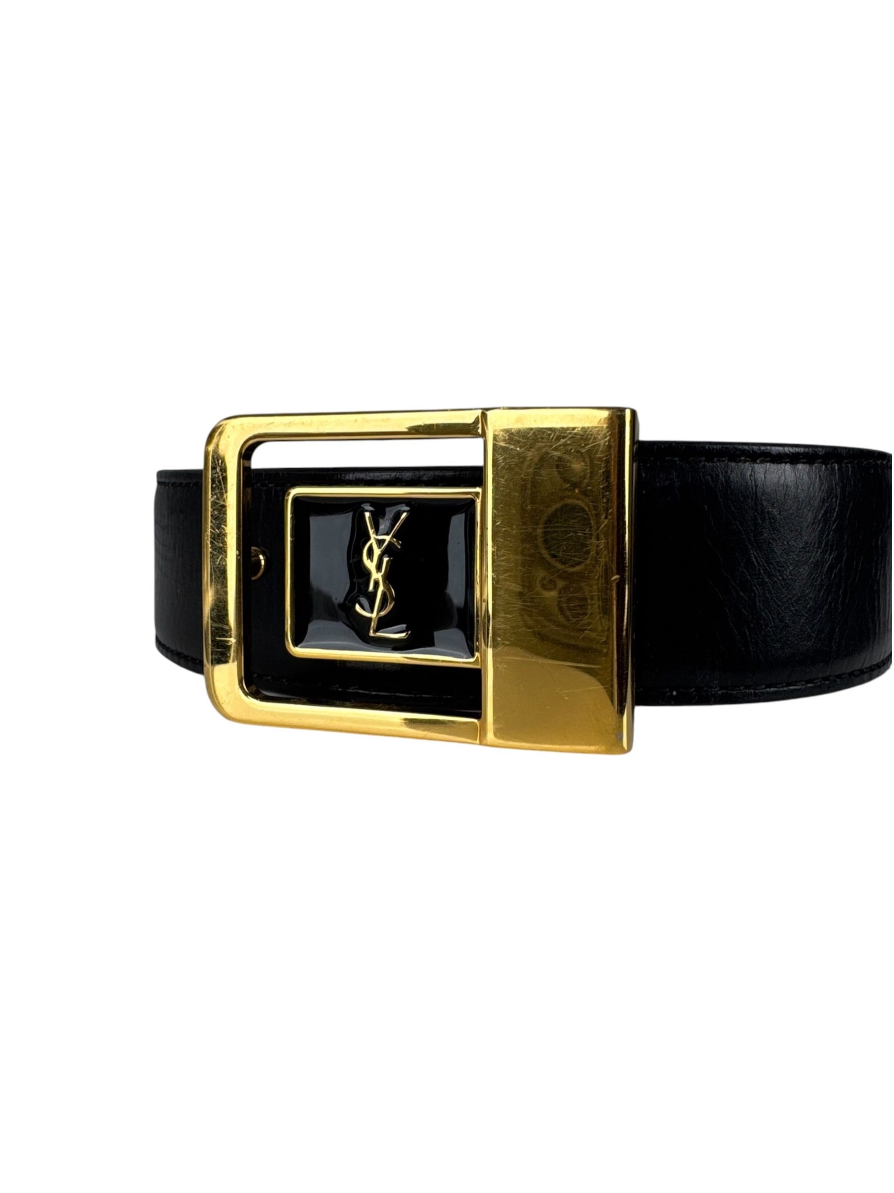 SAINT LAURENT LOGO PLAQUE LEATHER BELT
