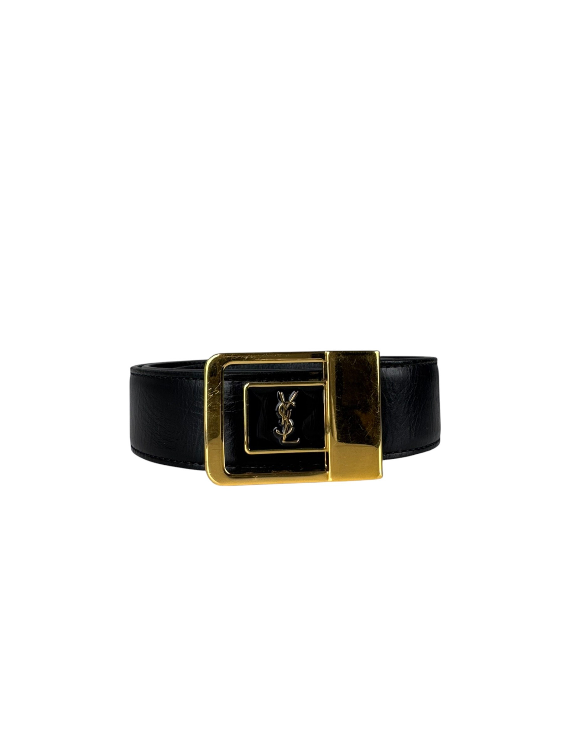 SAINT LAURENT LOGO PLAQUE LEATHER BELT
