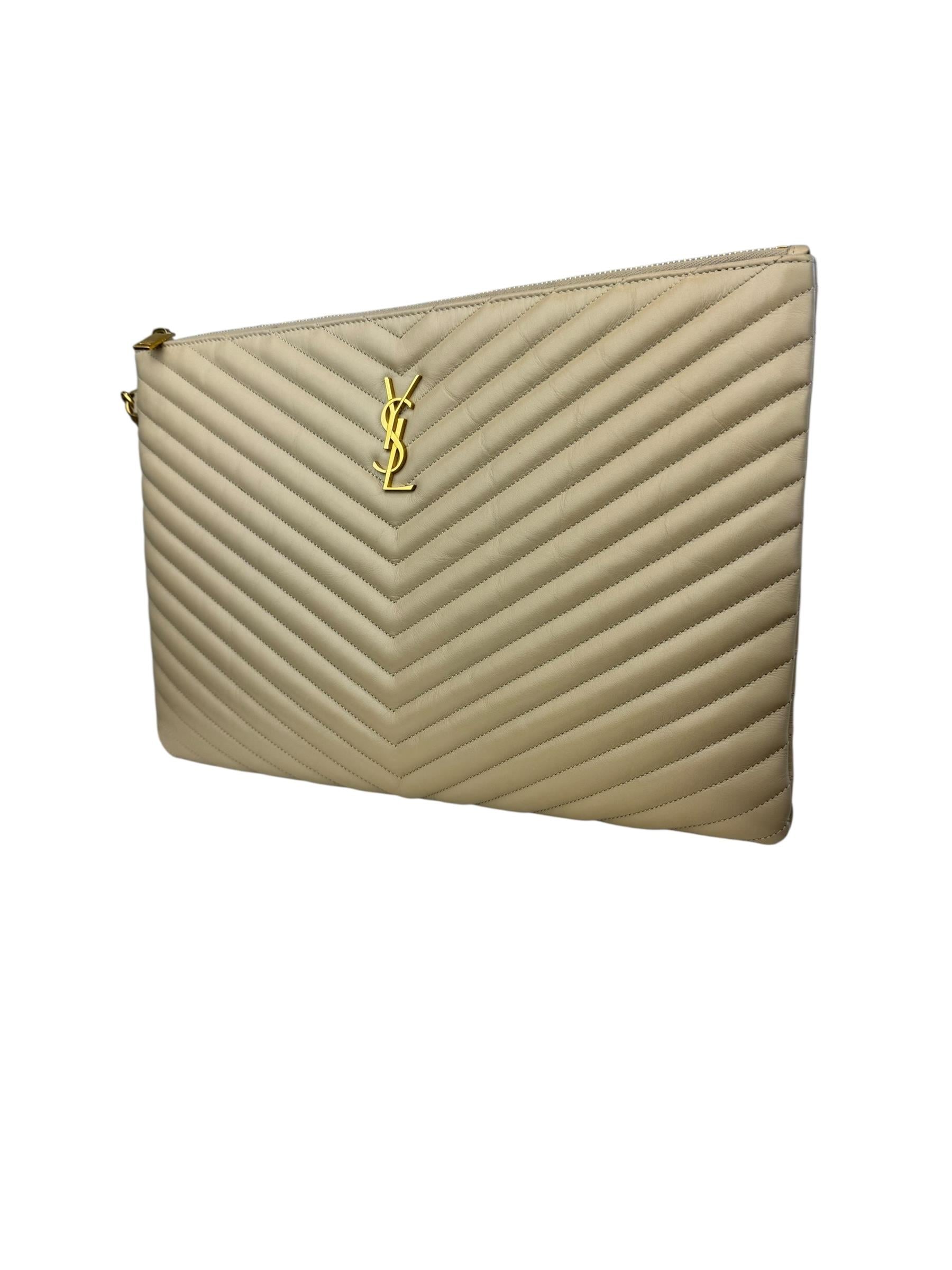 SAINT LAURENT MATELASSE BEIGE CLUTCH 