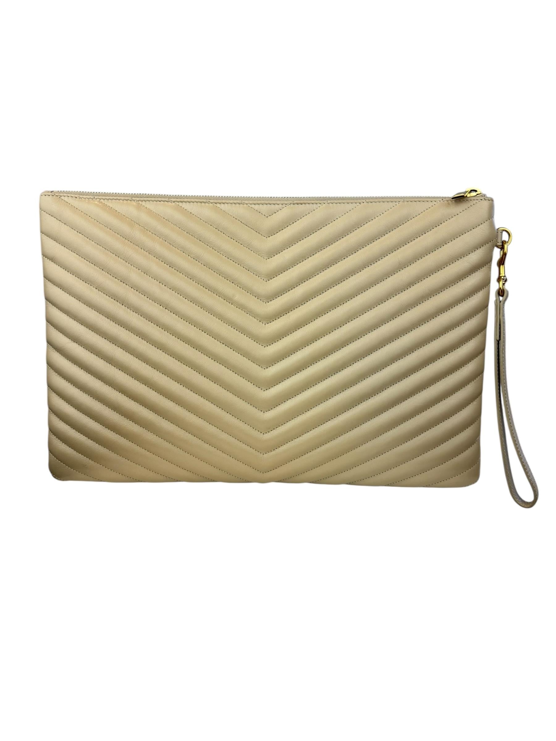 SAINT LAURENT MATELASSE BEIGE CLUTCH 