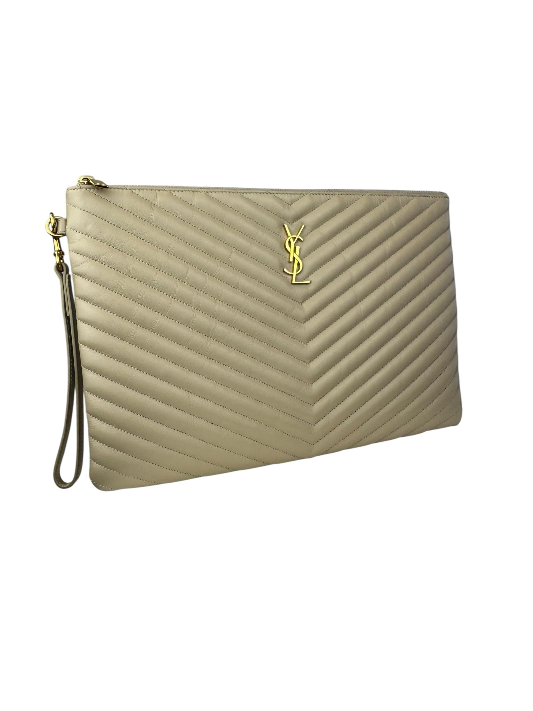 SAINT LAURENT MATELASSE BEIGE CLUTCH 