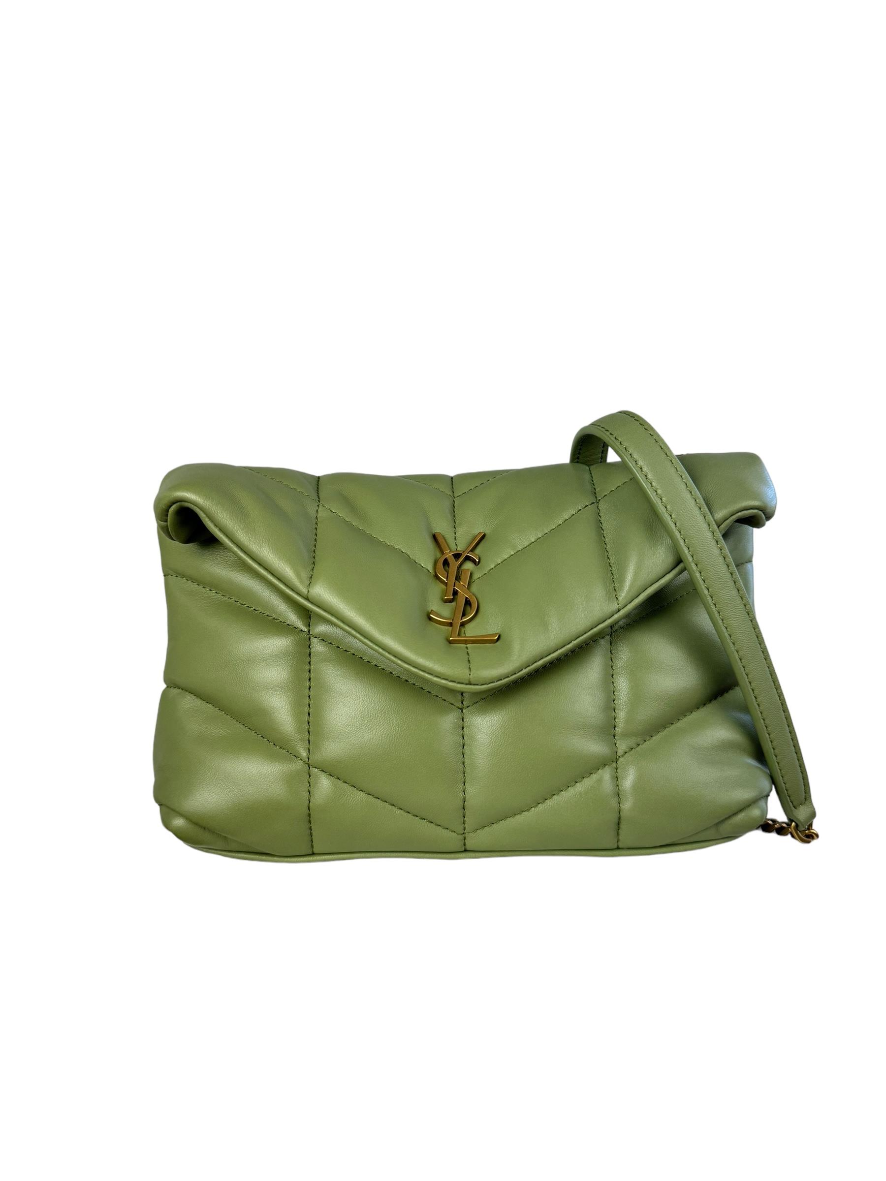 SAINT LAURENT MINI GREEN PUFFY BAG