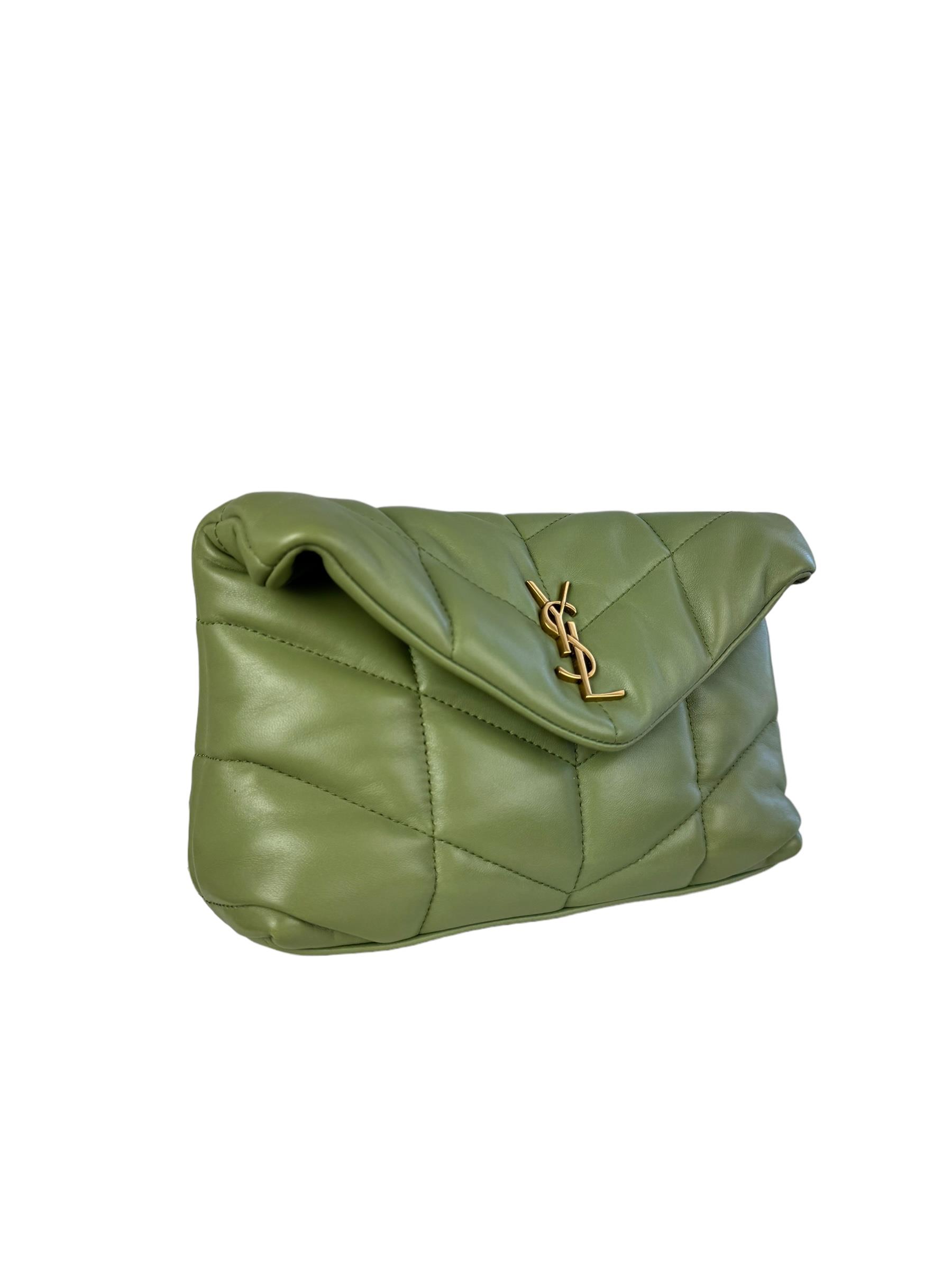 SAINT LAURENT MINI GREEN PUFFY BAG