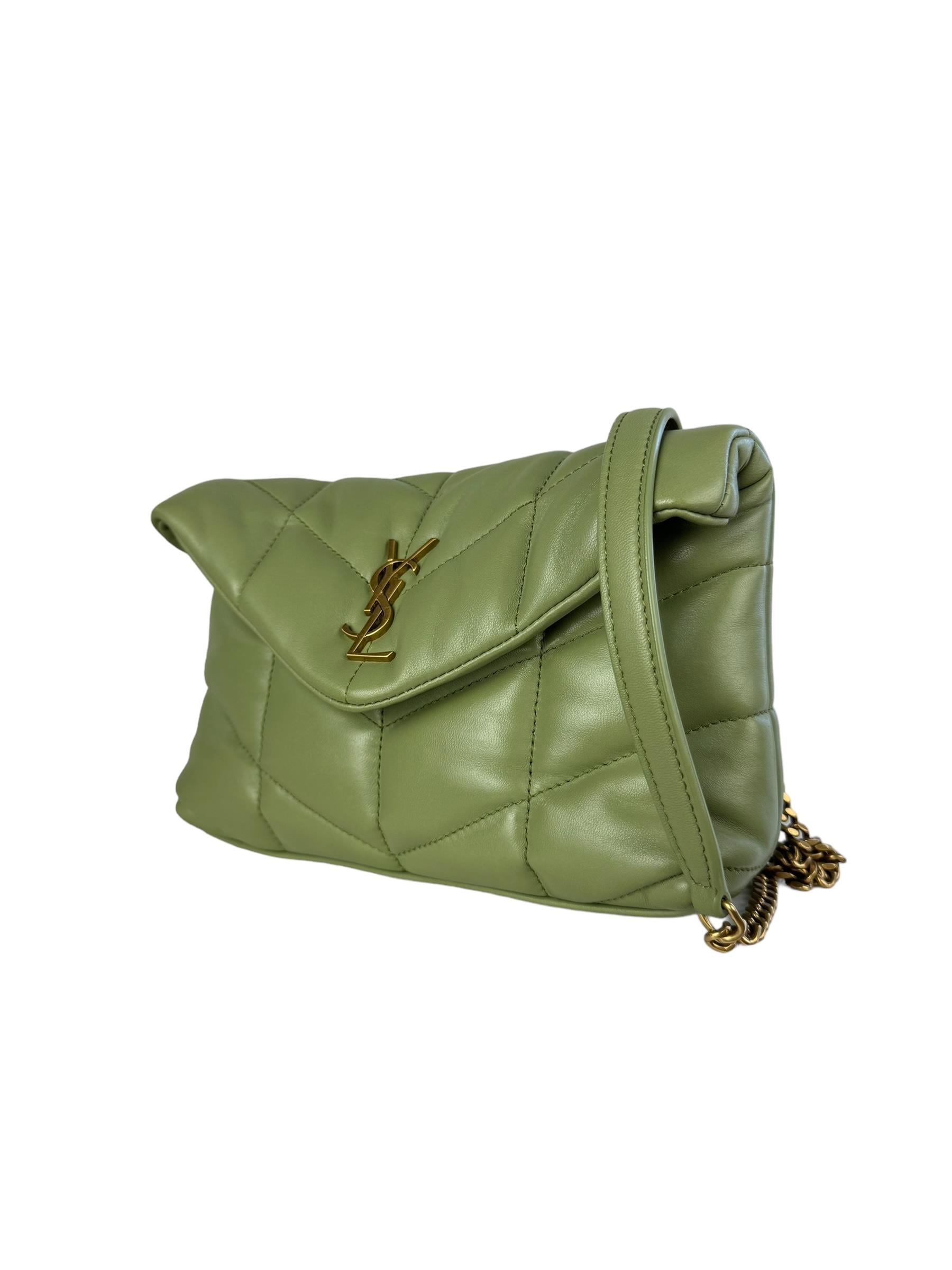 SAINT LAURENT MINI GREEN PUFFY BAG