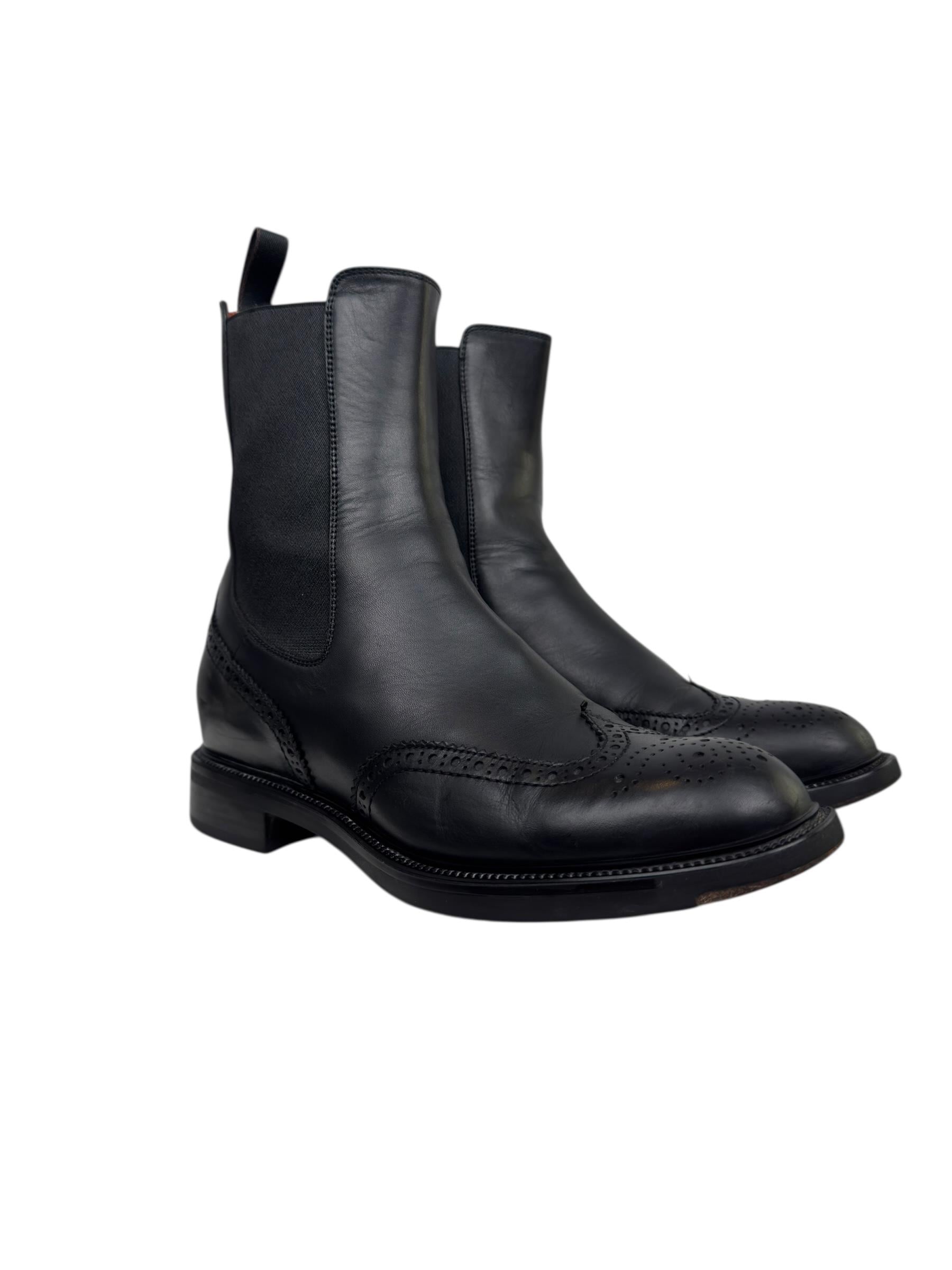 SANTONI BLACK LEATHER BOOTS