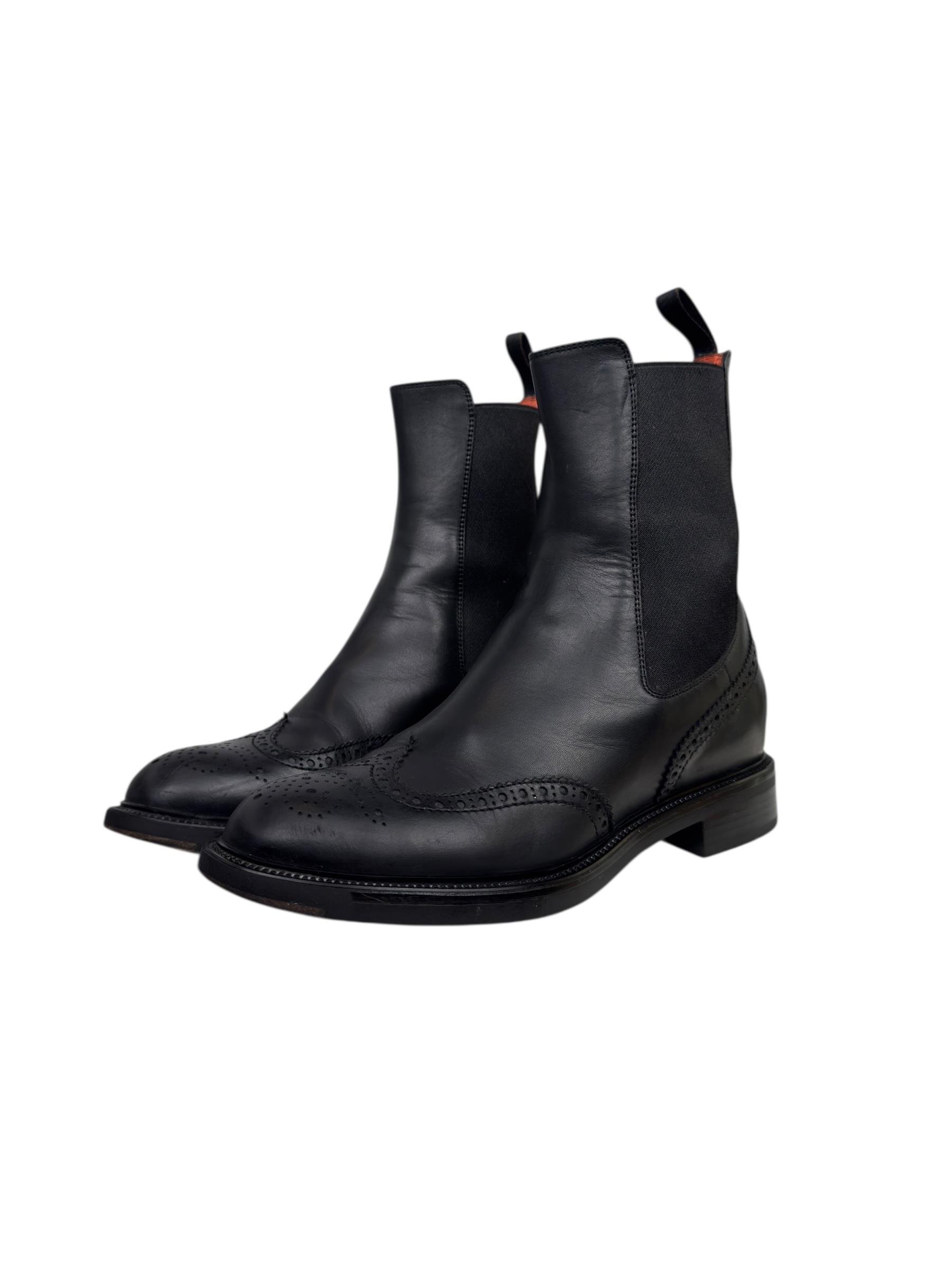 SANTONI BLACK LEATHER BOOTS