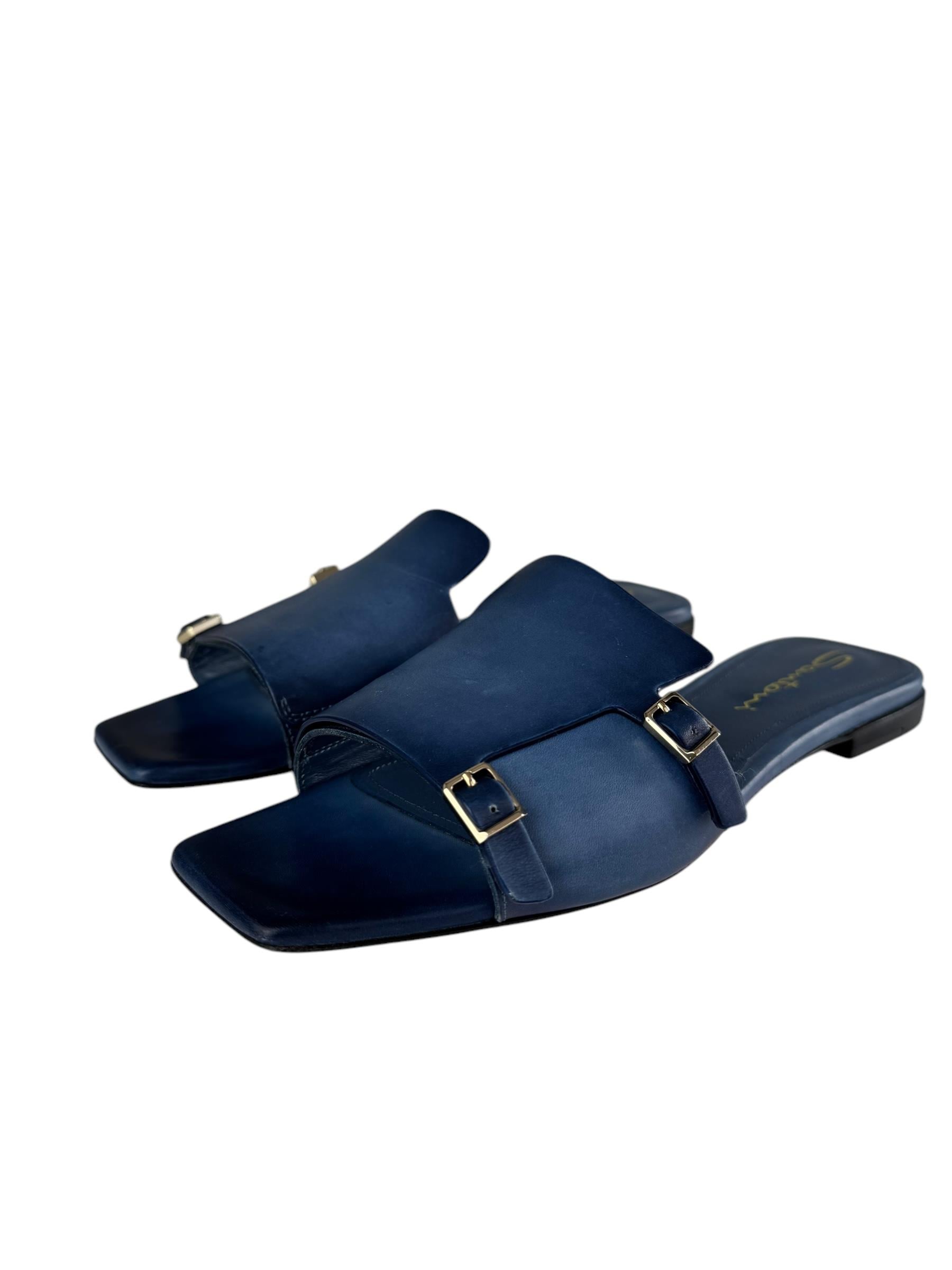 SANTONI LEATHER BLUE SANDALS