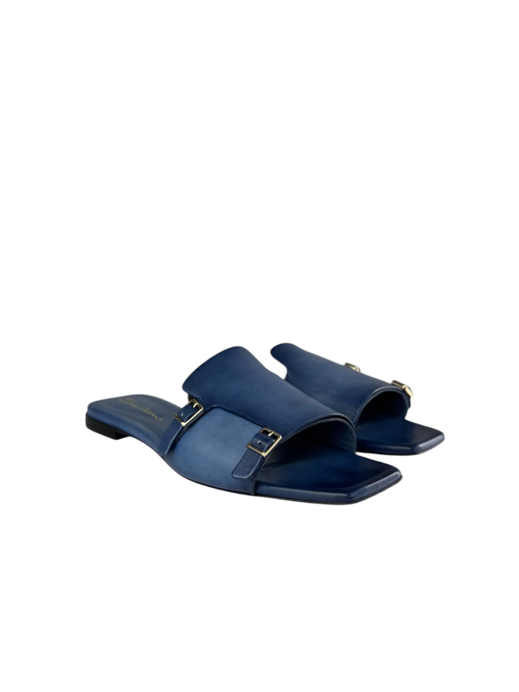 SANTONI LEATHER BLUE SANDALS