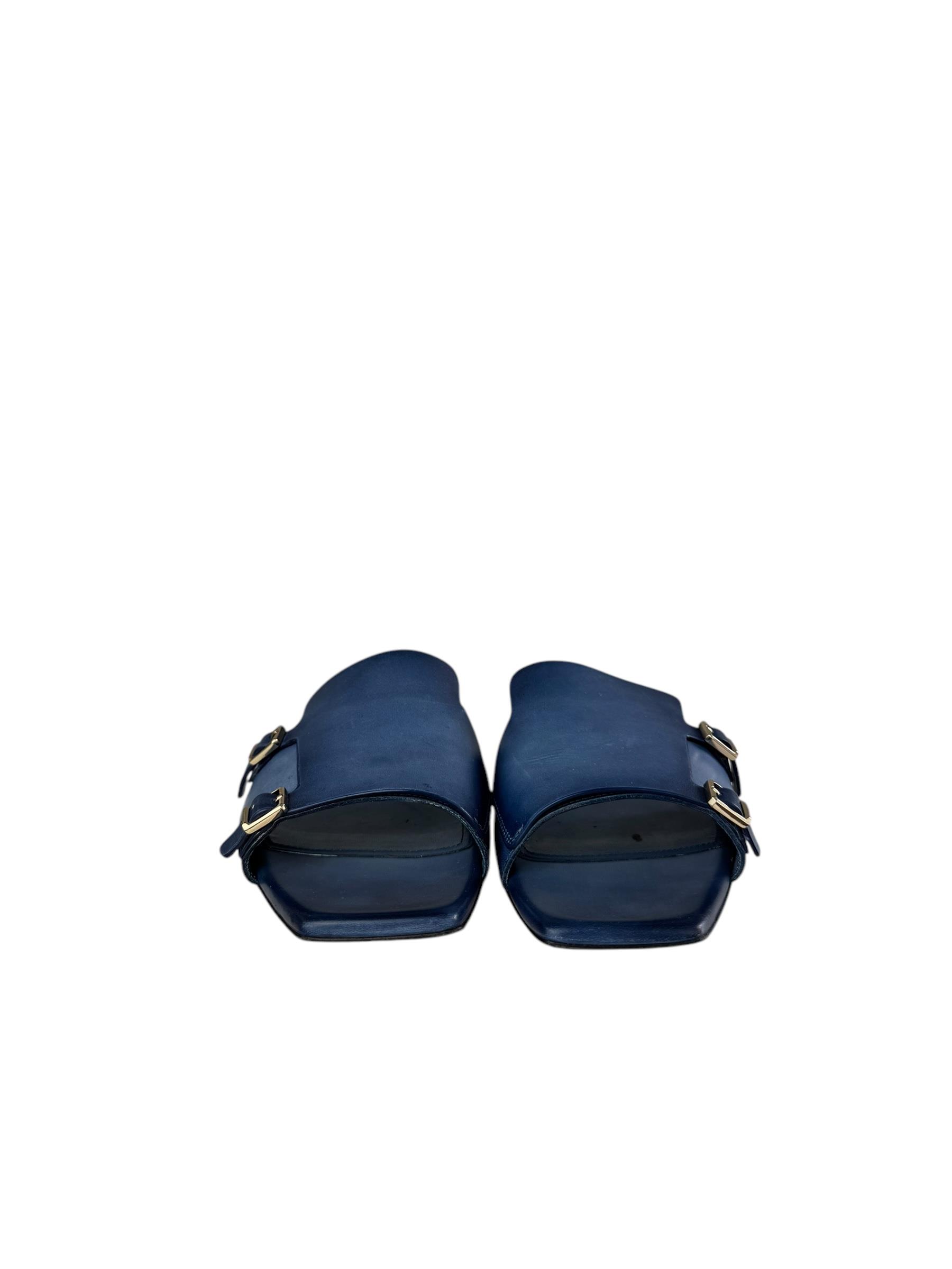SANTONI LEATHER BLUE SANDALS