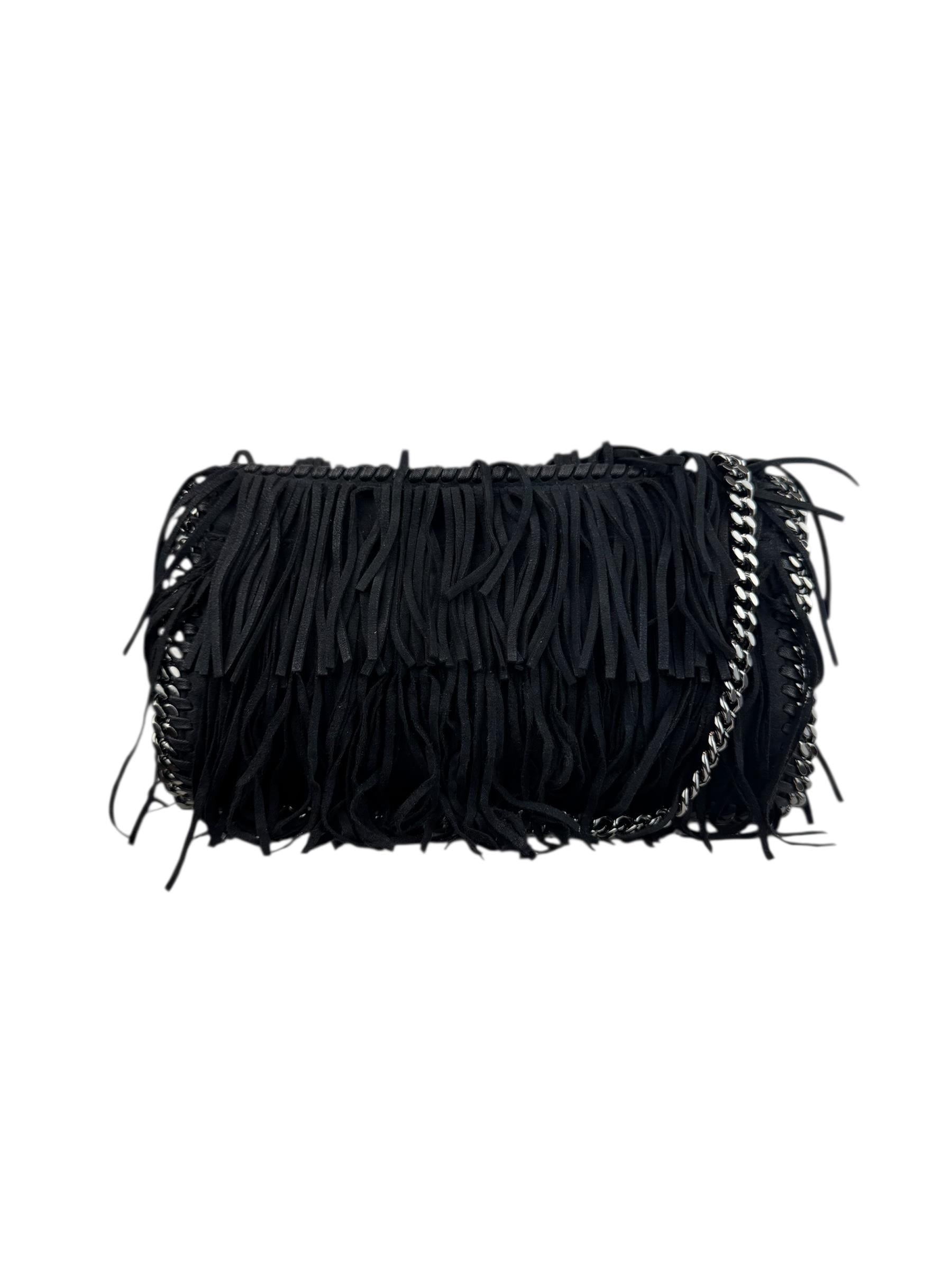 STELLA MCCARTNEY BLACK SUEDE FRINGED BAG