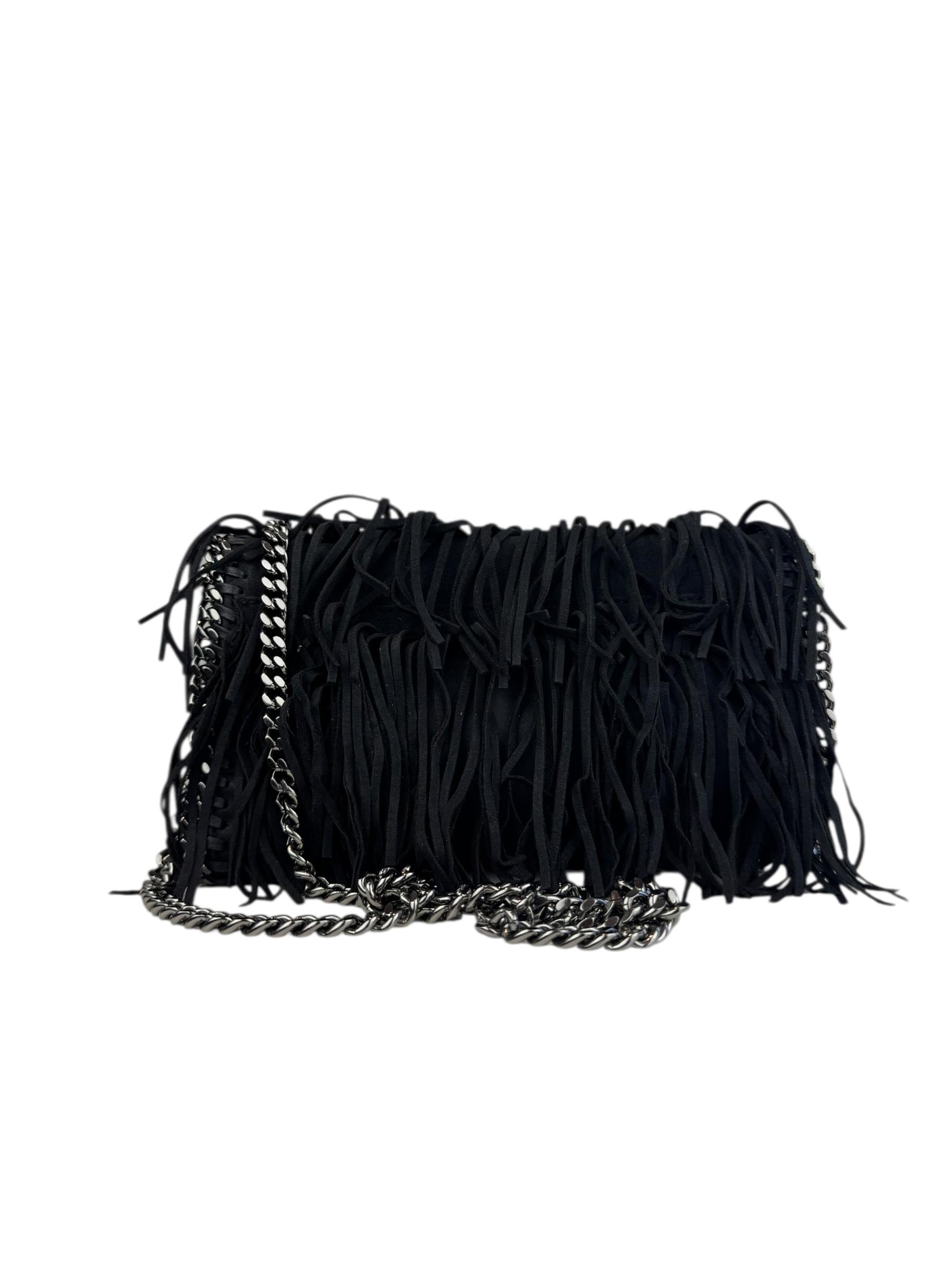 STELLA MCCARTNEY BLACK SUEDE FRINGED BAG