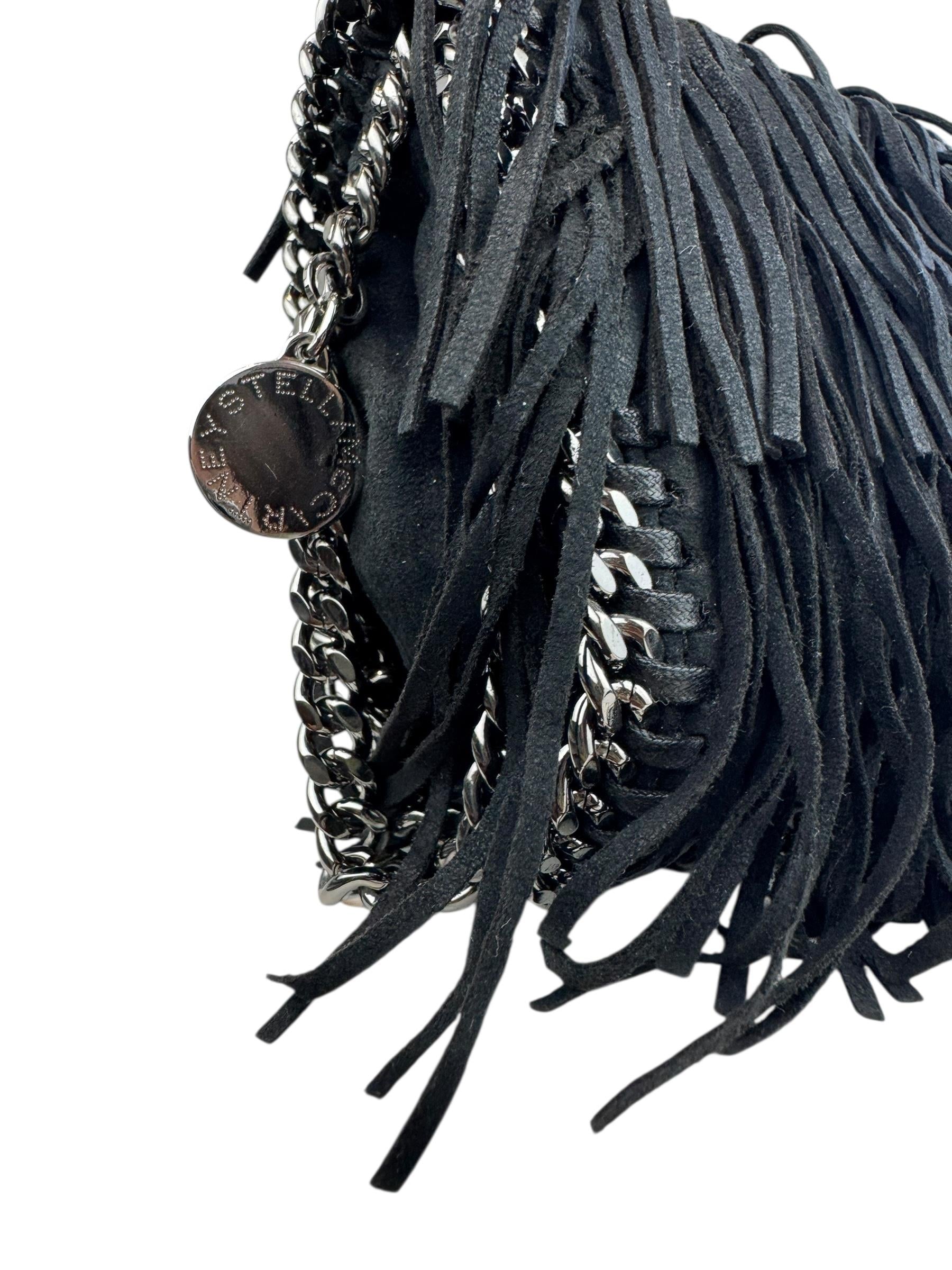 STELLA MCCARTNEY BLACK SUEDE FRINGED BAG