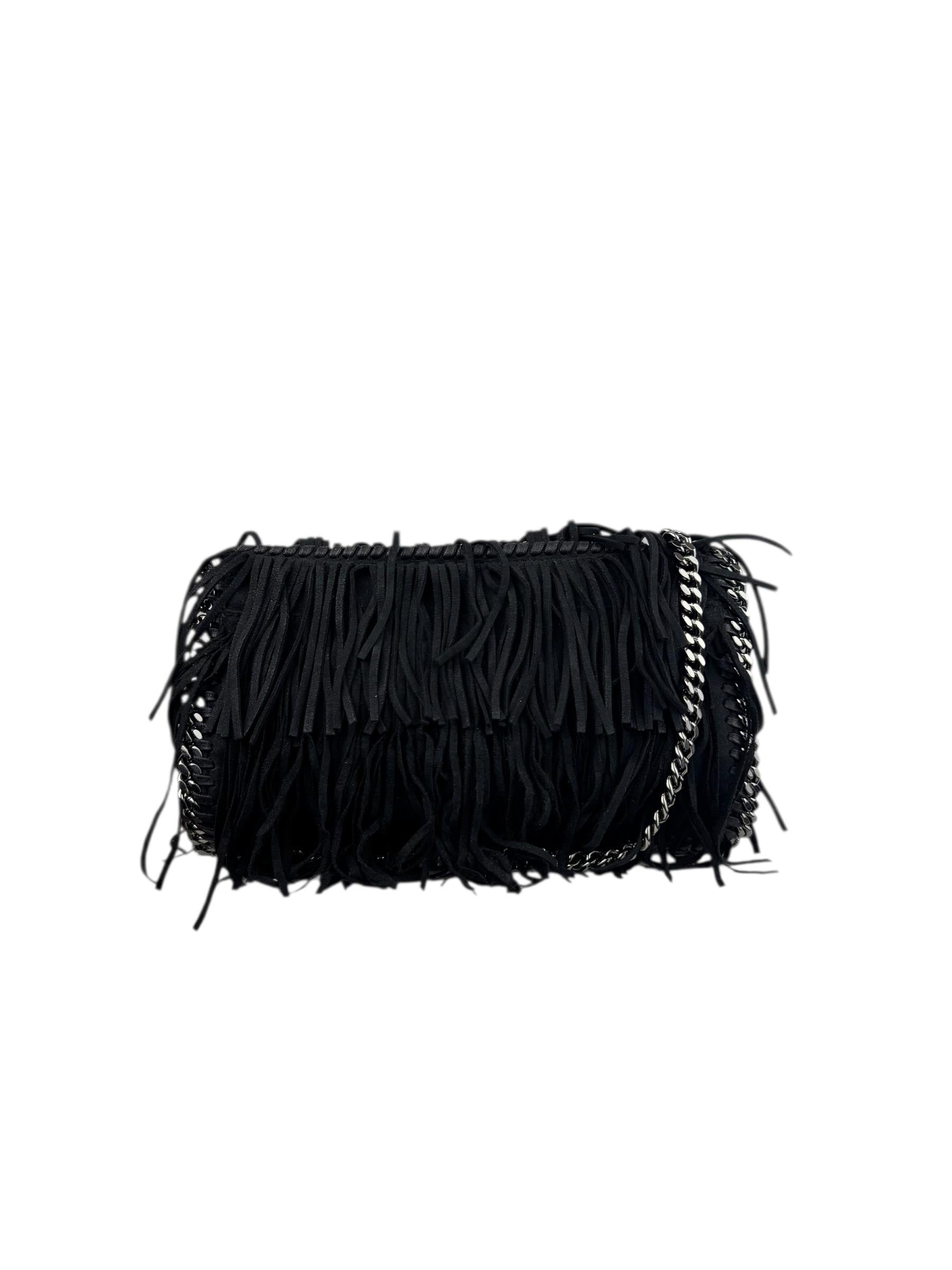 STELLA MCCARTNEY BLACK SUEDE FRINGED BAG