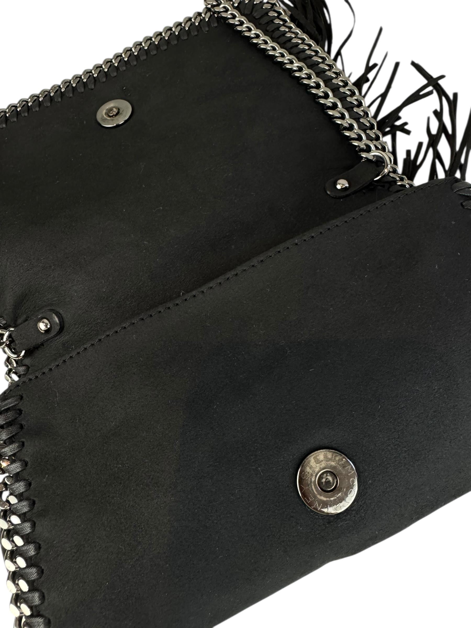 STELLA MCCARTNEY BLACK SUEDE FRINGED BAG
