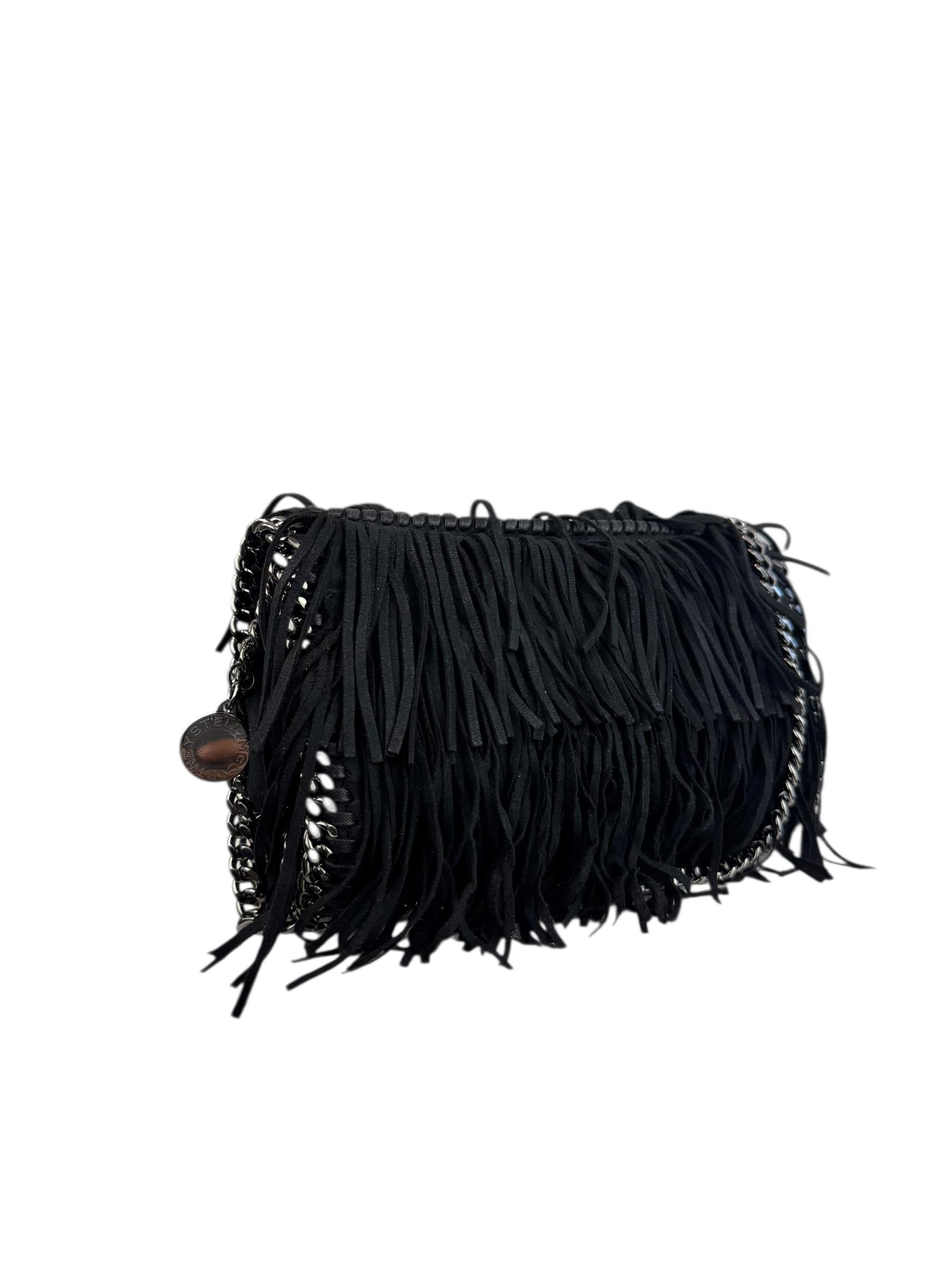 STELLA MCCARTNEY BLACK SUEDE FRINGED BAG