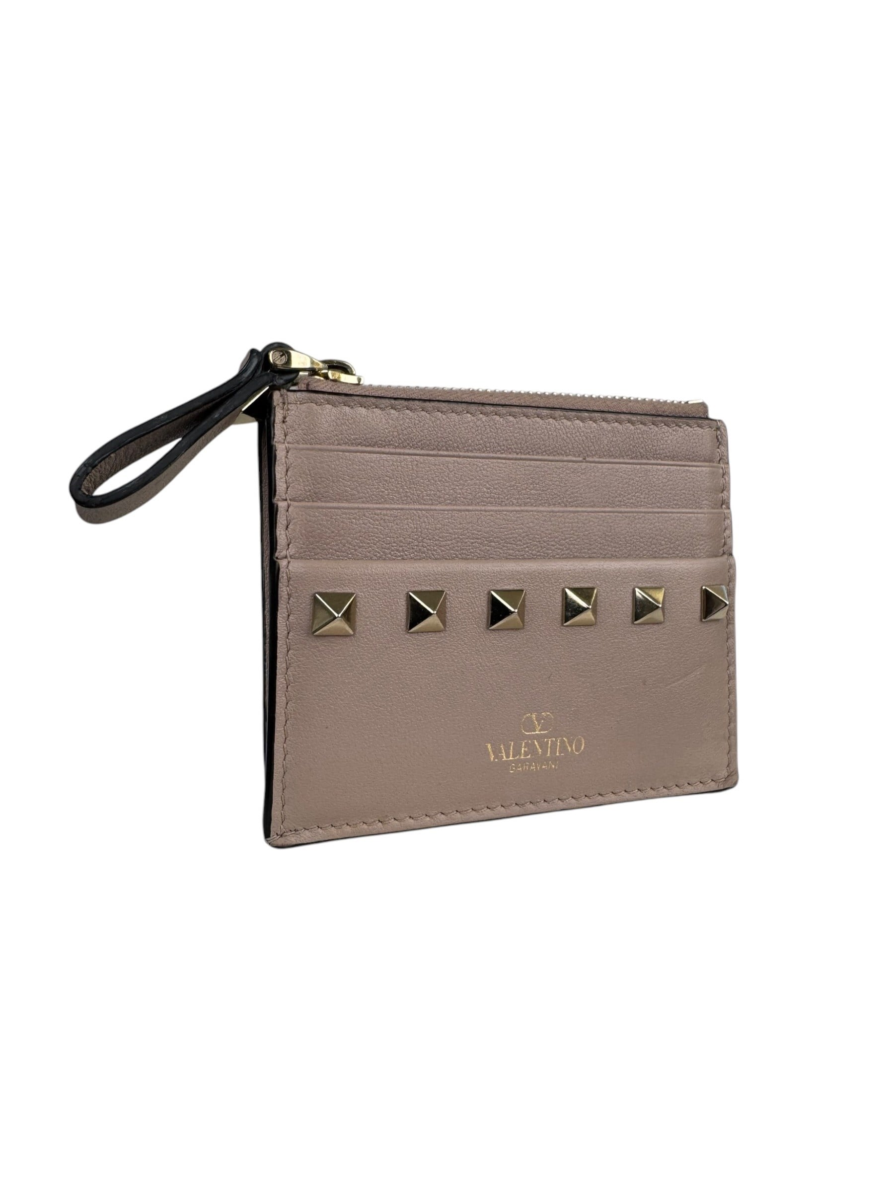 VALENTINO BEIGE ROCKSTUD CARD HOLDER