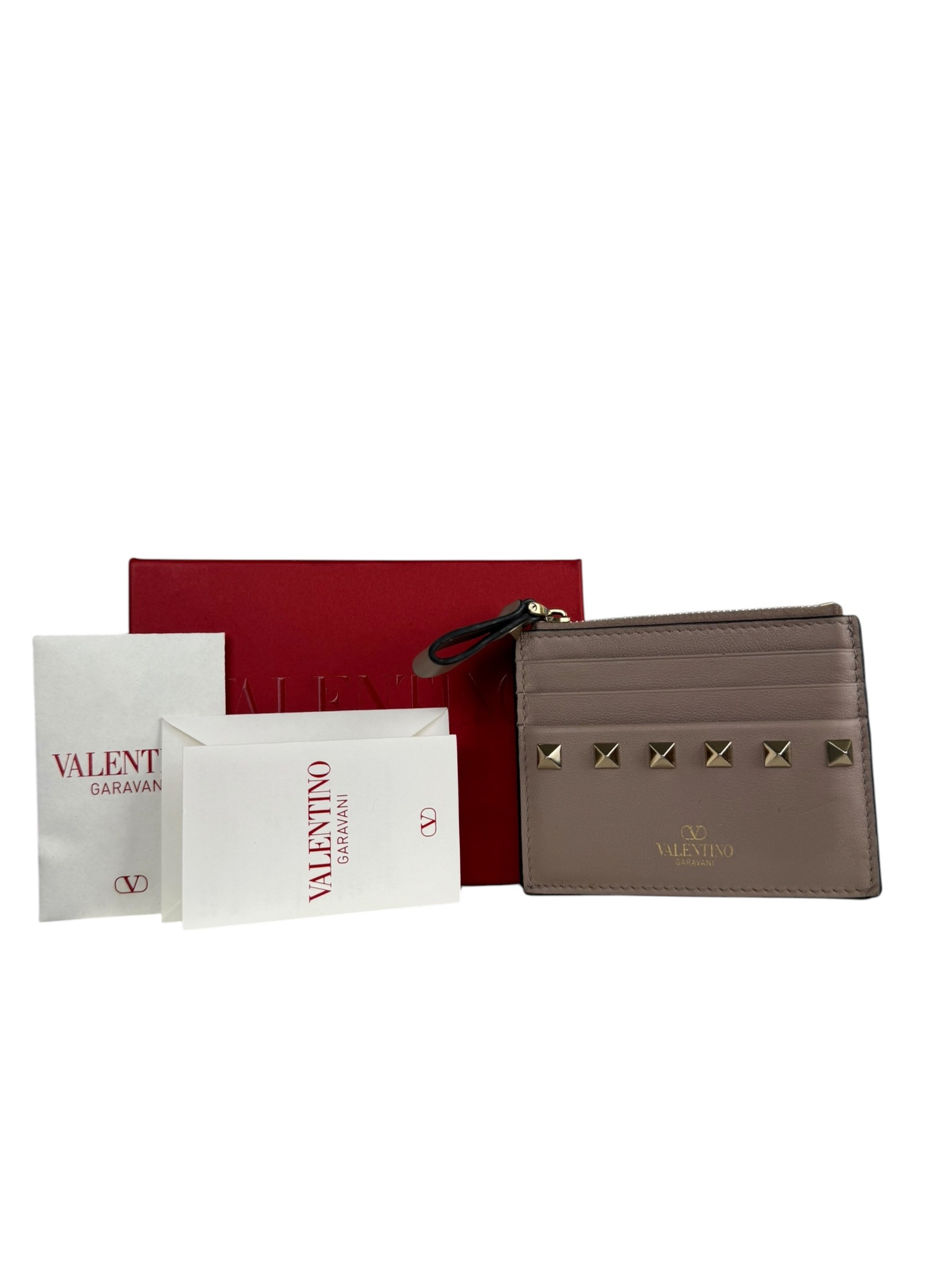 VALENTINO BEIGE ROCKSTUD CARD HOLDER