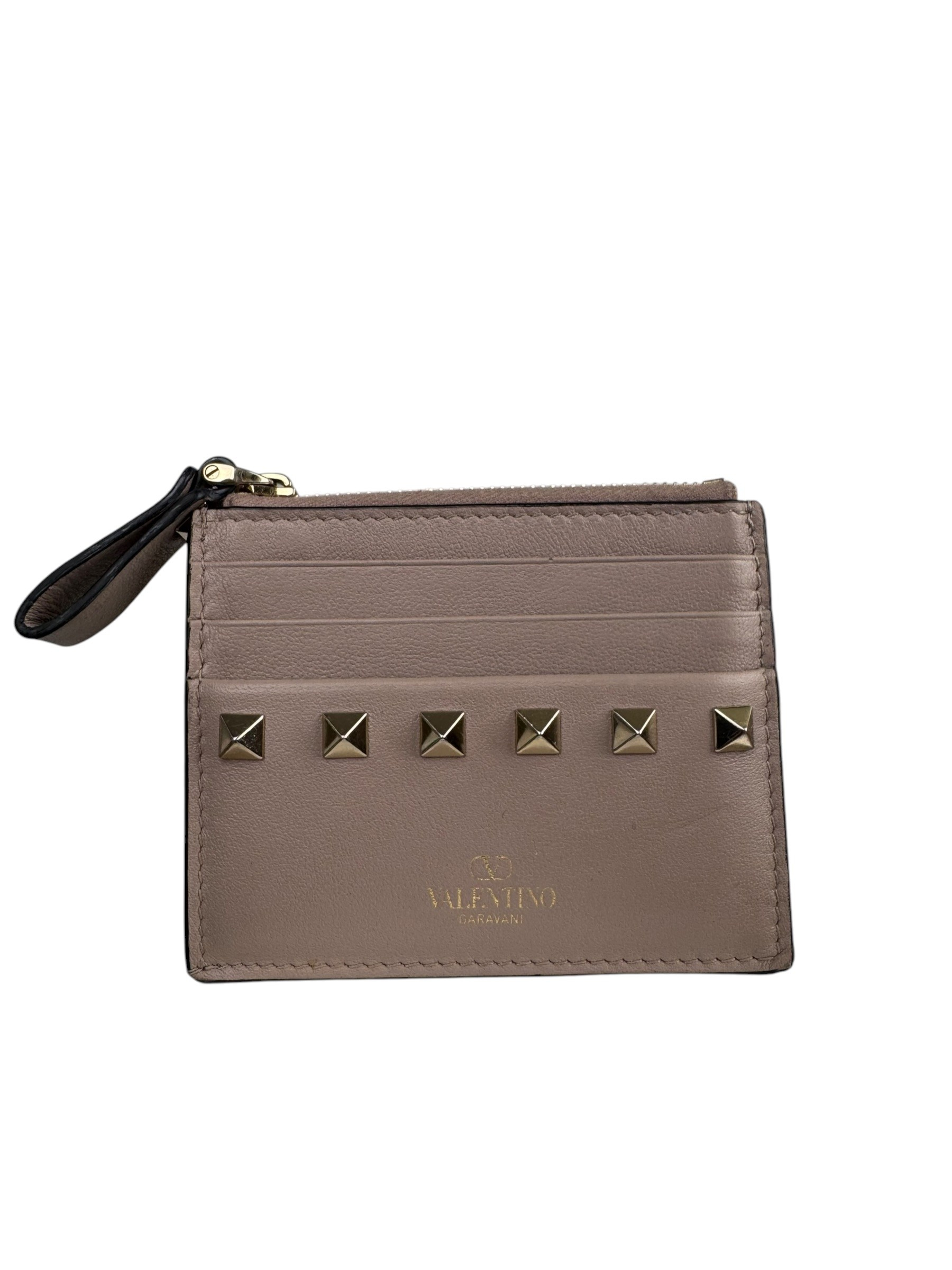 VALENTINO BEIGE ROCKSTUD CARD HOLDER