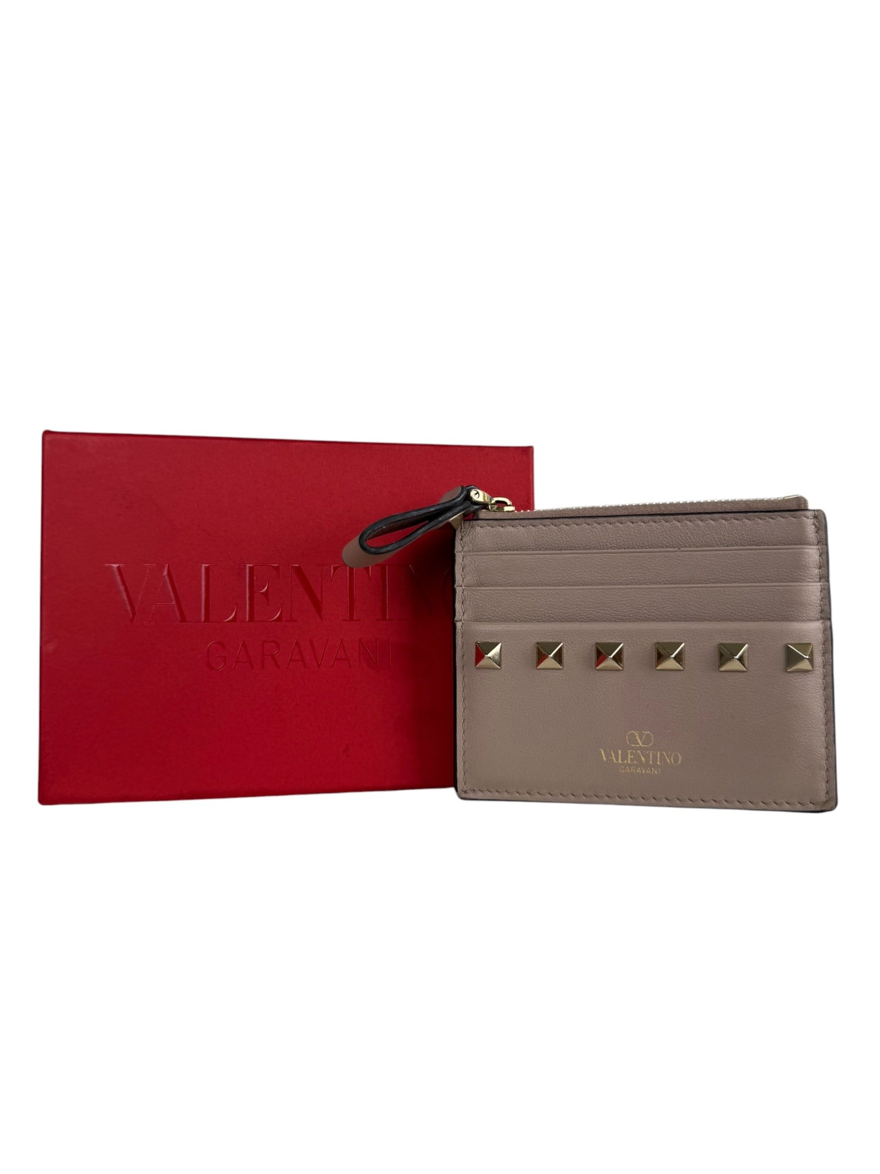 VALENTINO BEIGE ROCKSTUD CARD HOLDER