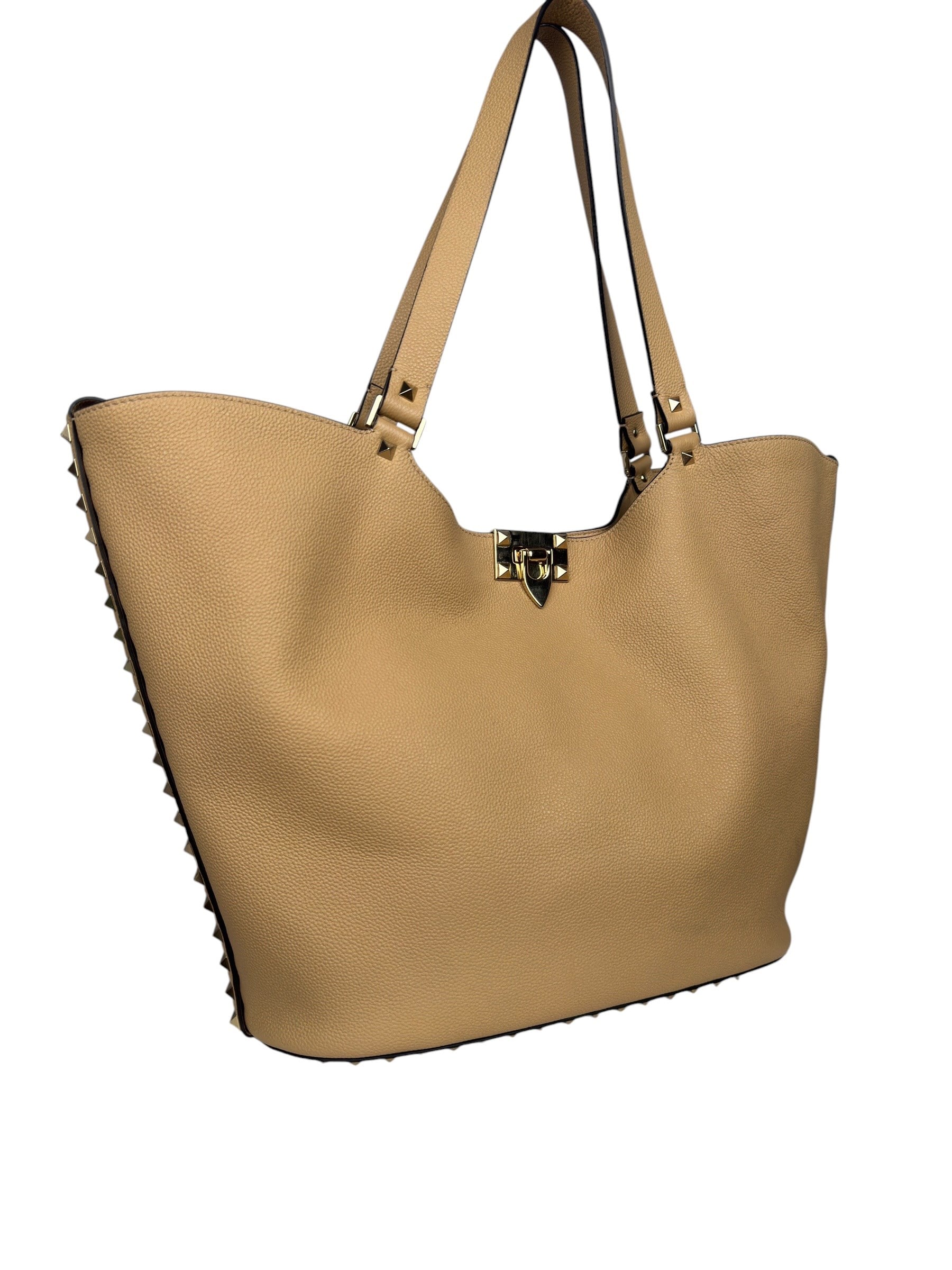 VALENTINO BEIGE ROCKSTUD TOTE BAG