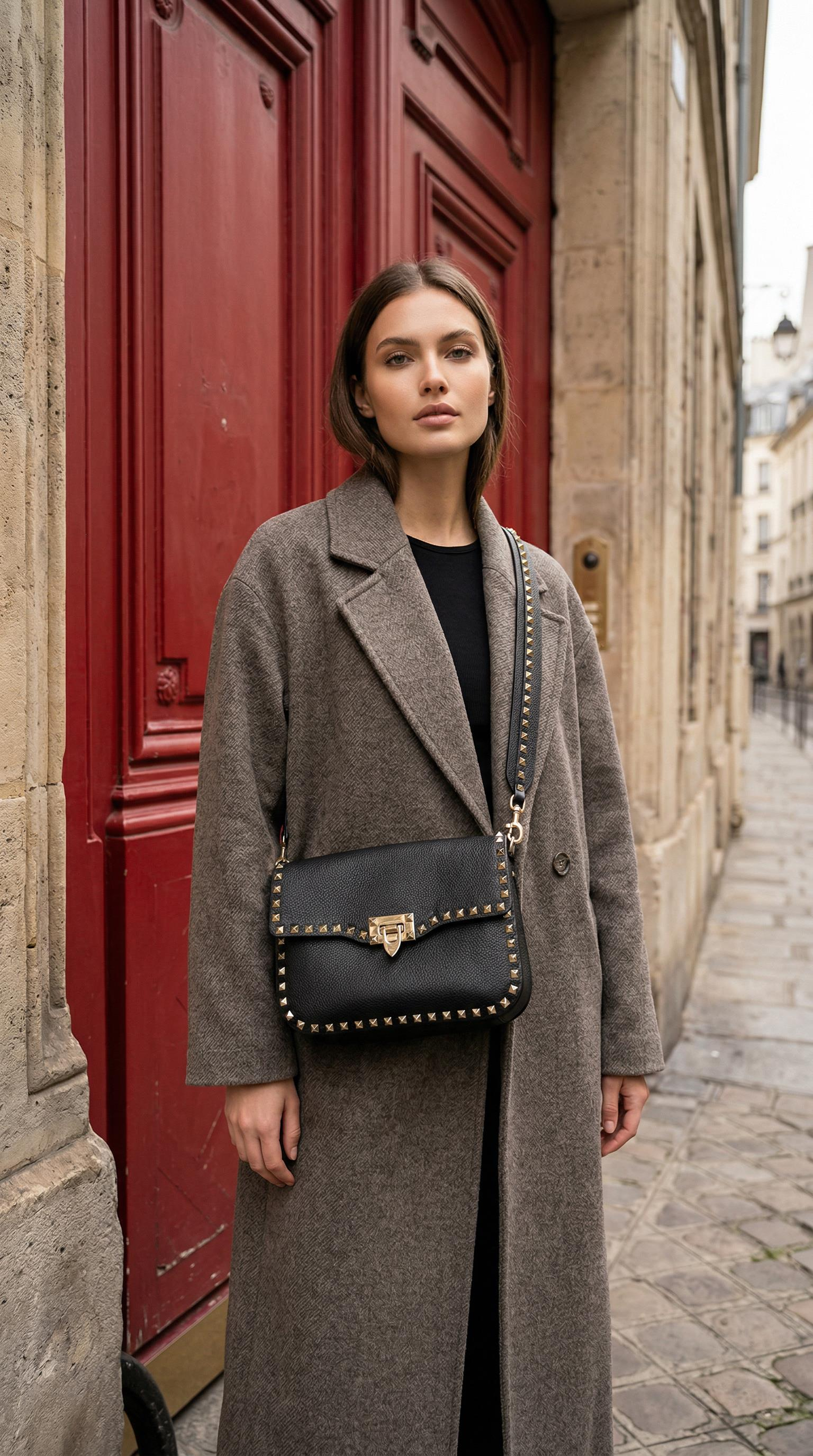 VALENTINO BLACK ROCKSTUD SHOULDER BAG