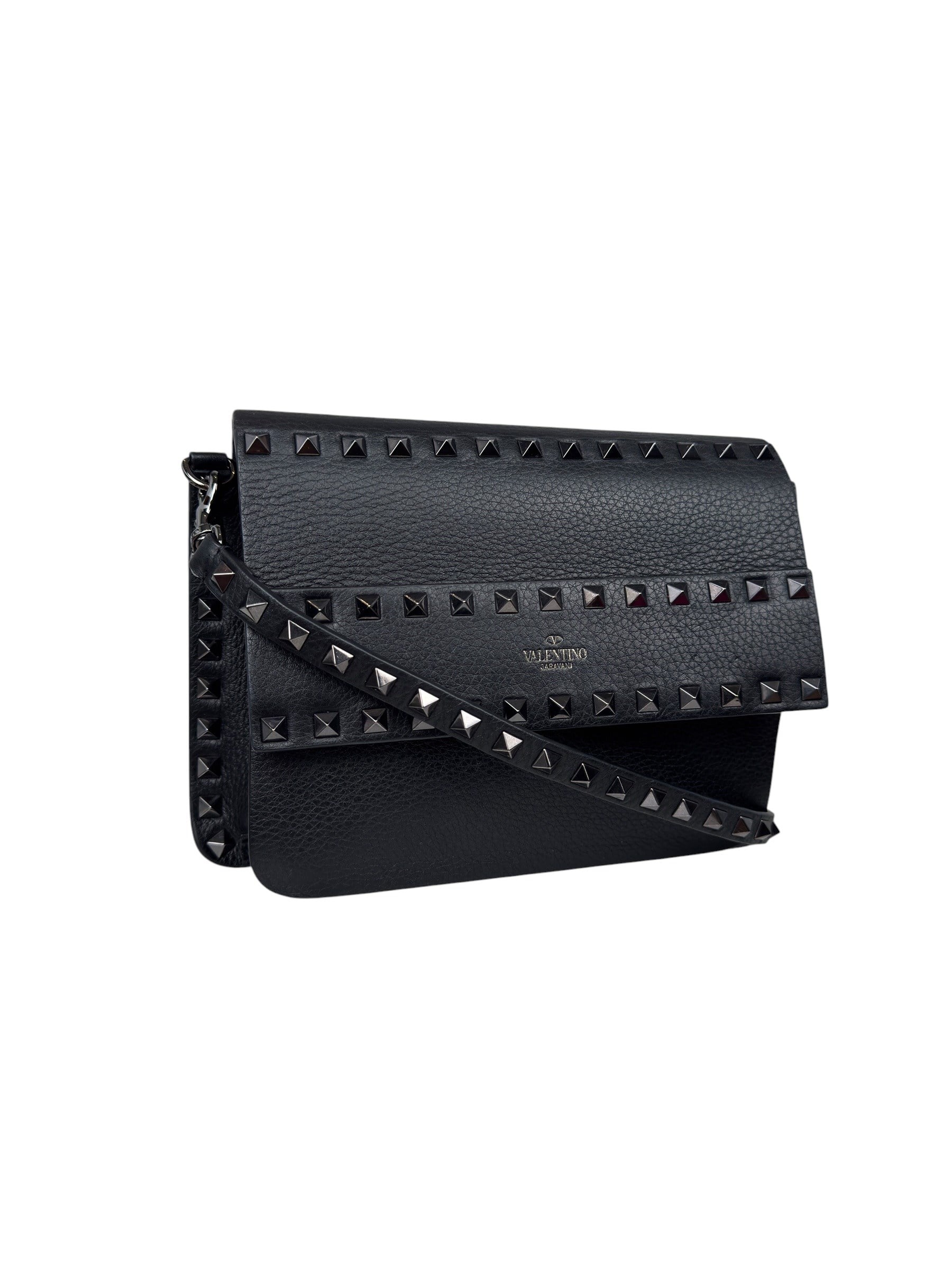 VALENTINO BLACK ROCKSTUD SLIDE SLIP BAG
