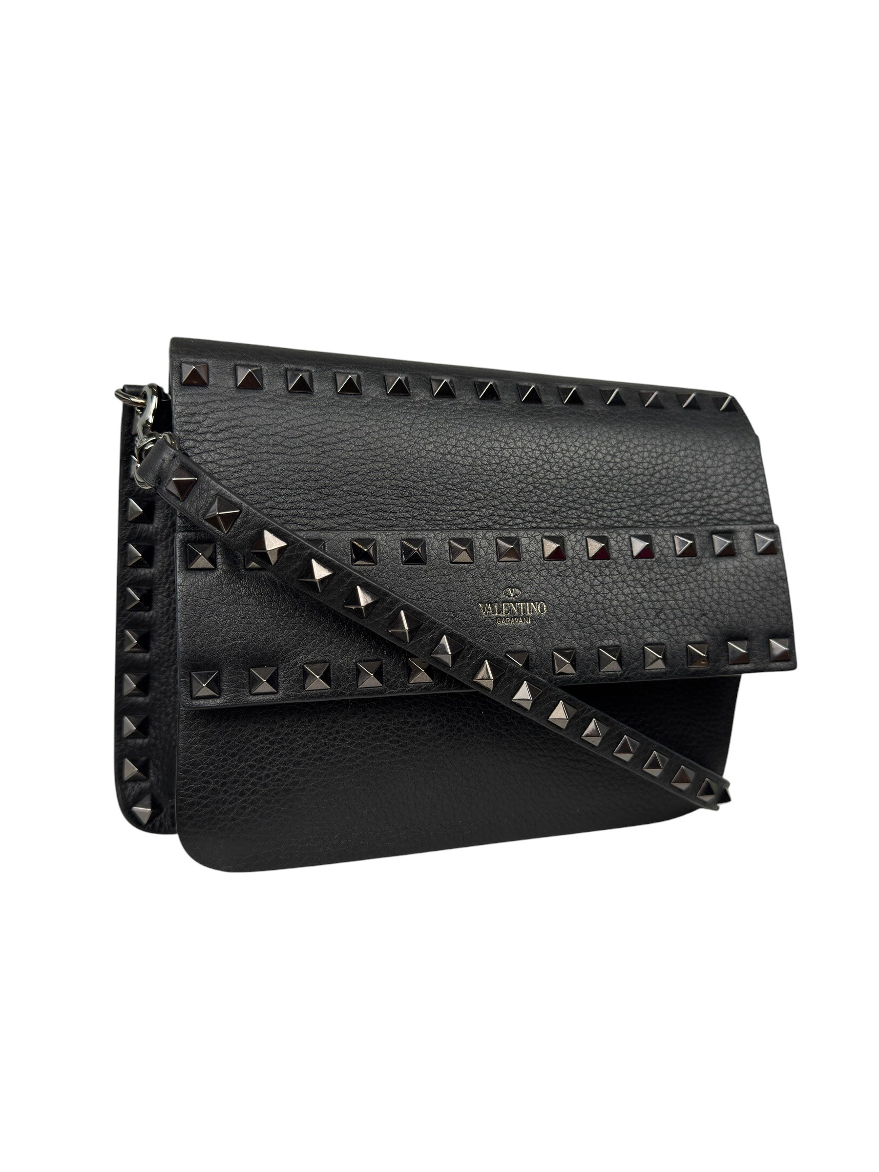 VALENTINO BLACK ROCKSTUD SLIDE SLIP BAG