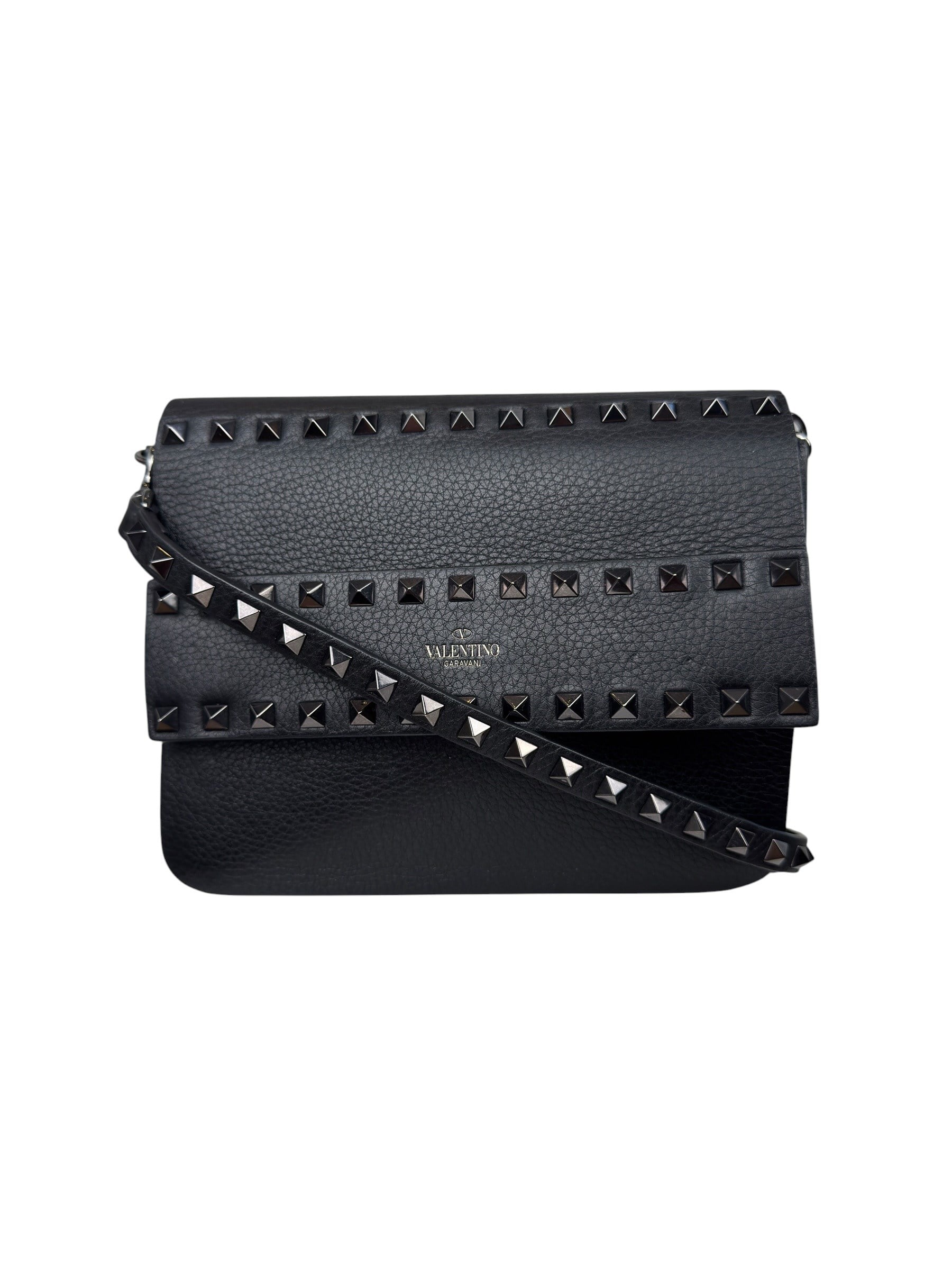VALENTINO BLACK ROCKSTUD SLIDE SLIP BAG