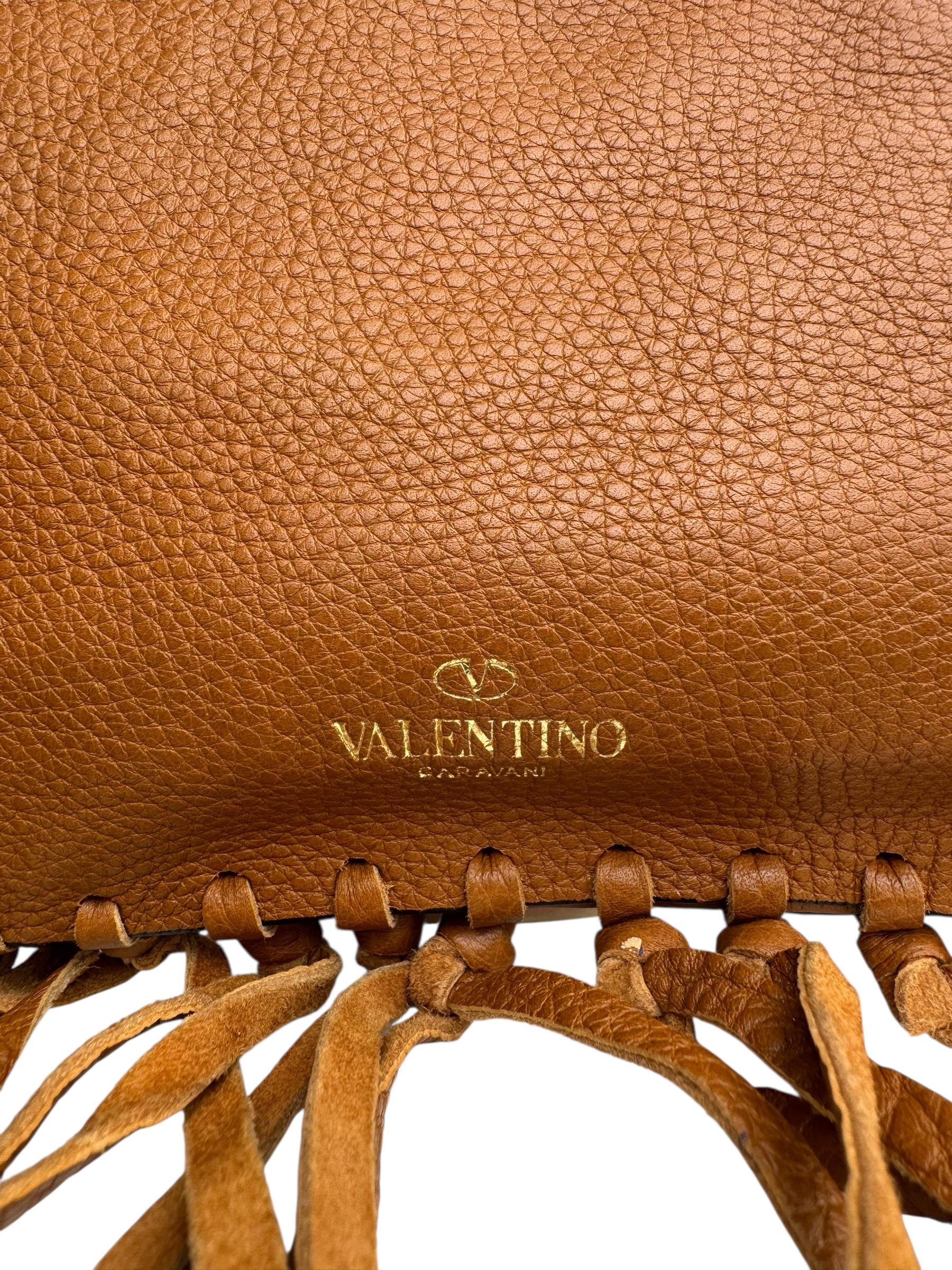 VALENTINO BROWN LEATHER C ROCKEE GRYPHON FRINCE CLUTCH BAG