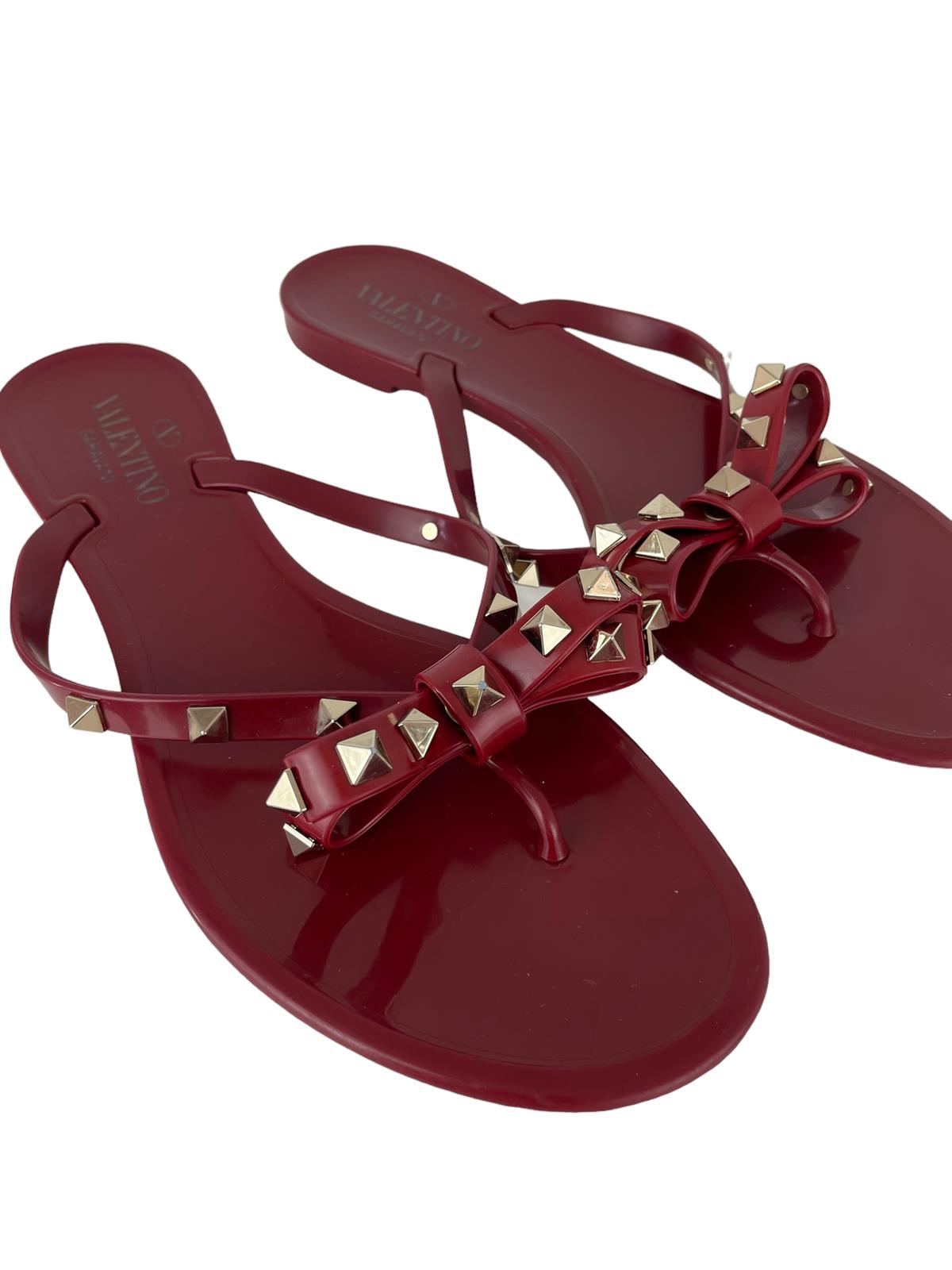 VALENTINO BURGUNDY JELLY THONG SANDALS